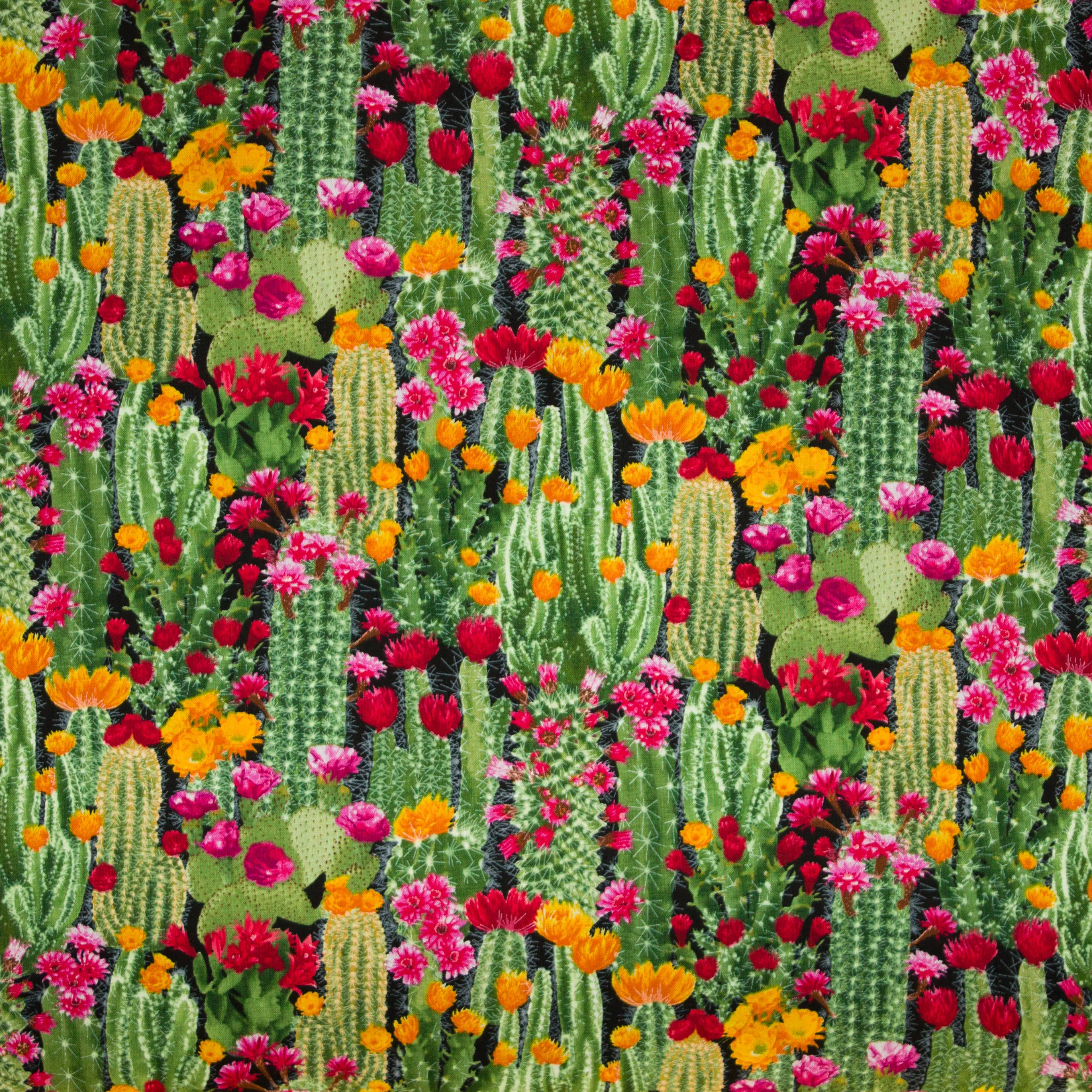 Katoen zwart met cactussen
