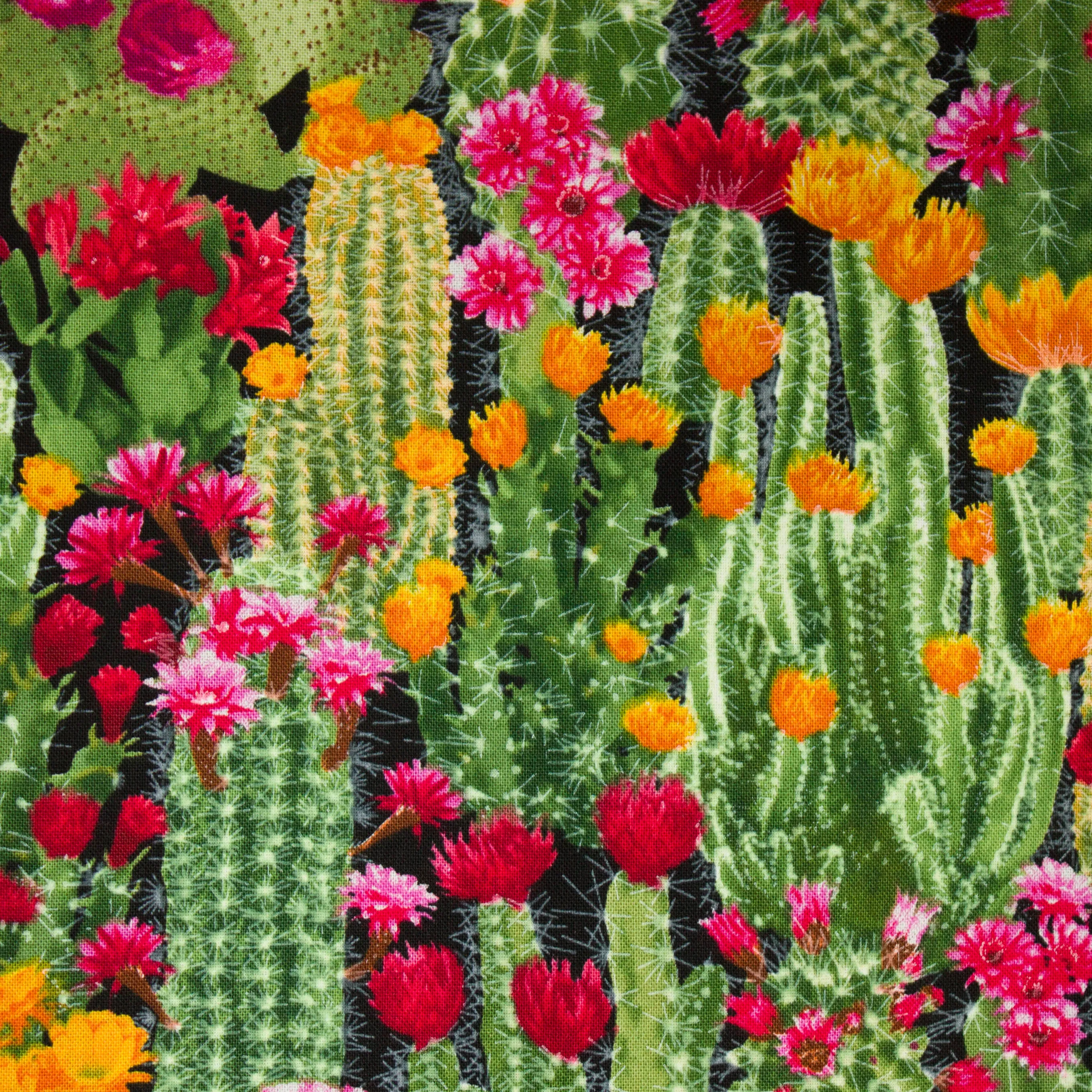Katoen zwart met cactussen