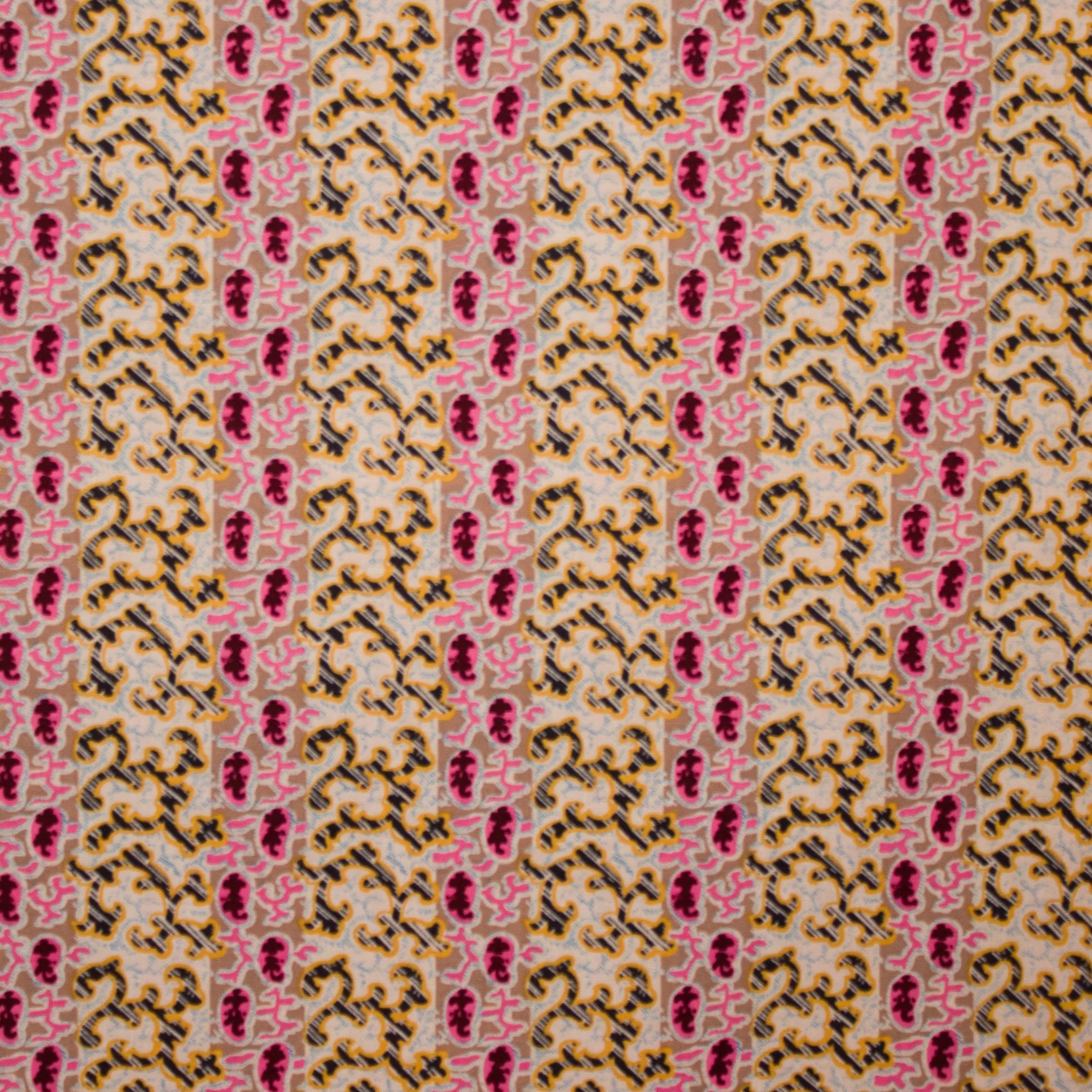 Katoen met abstracte bruine/roze paisley print