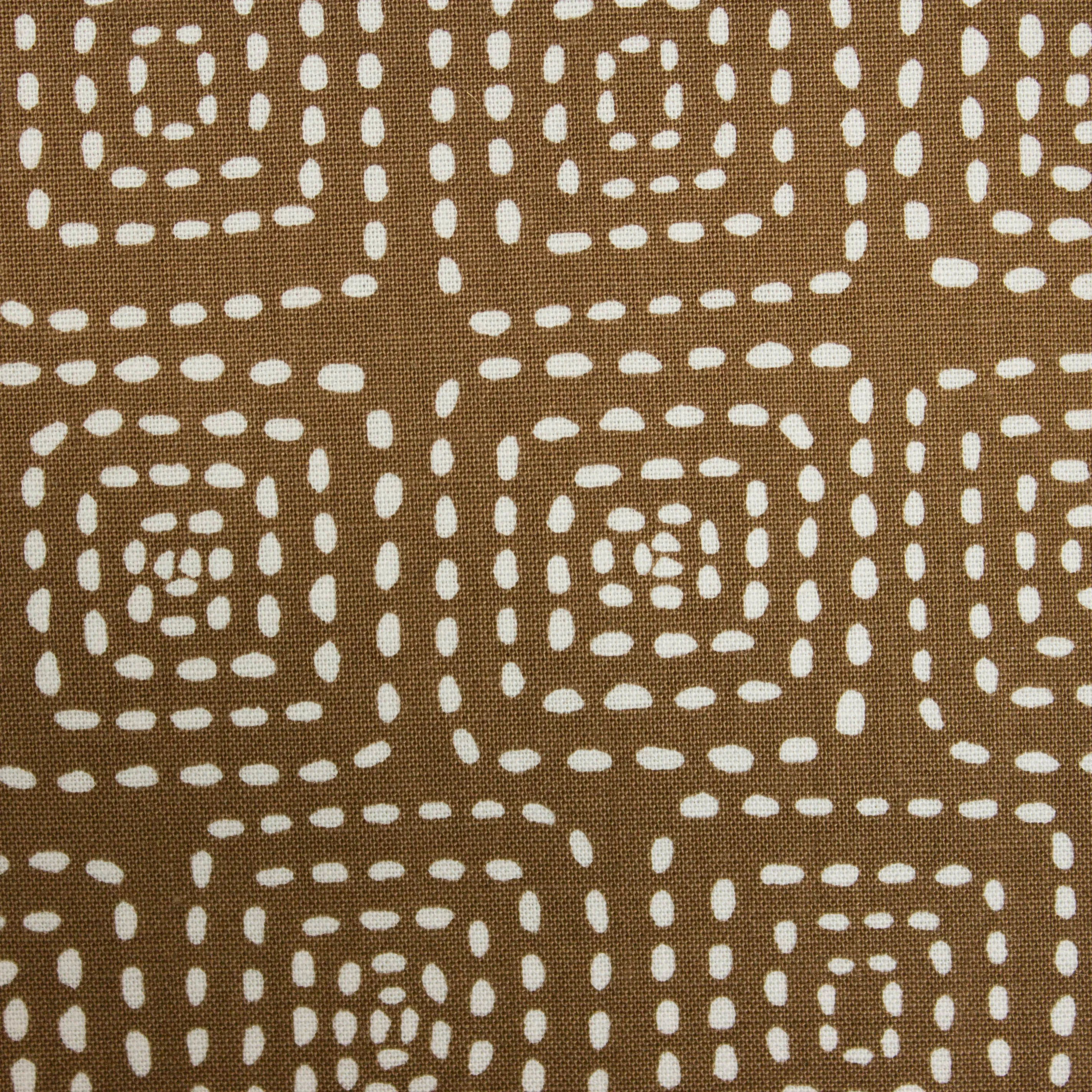 Katoen bruin beige met vierkanten in stippellijn