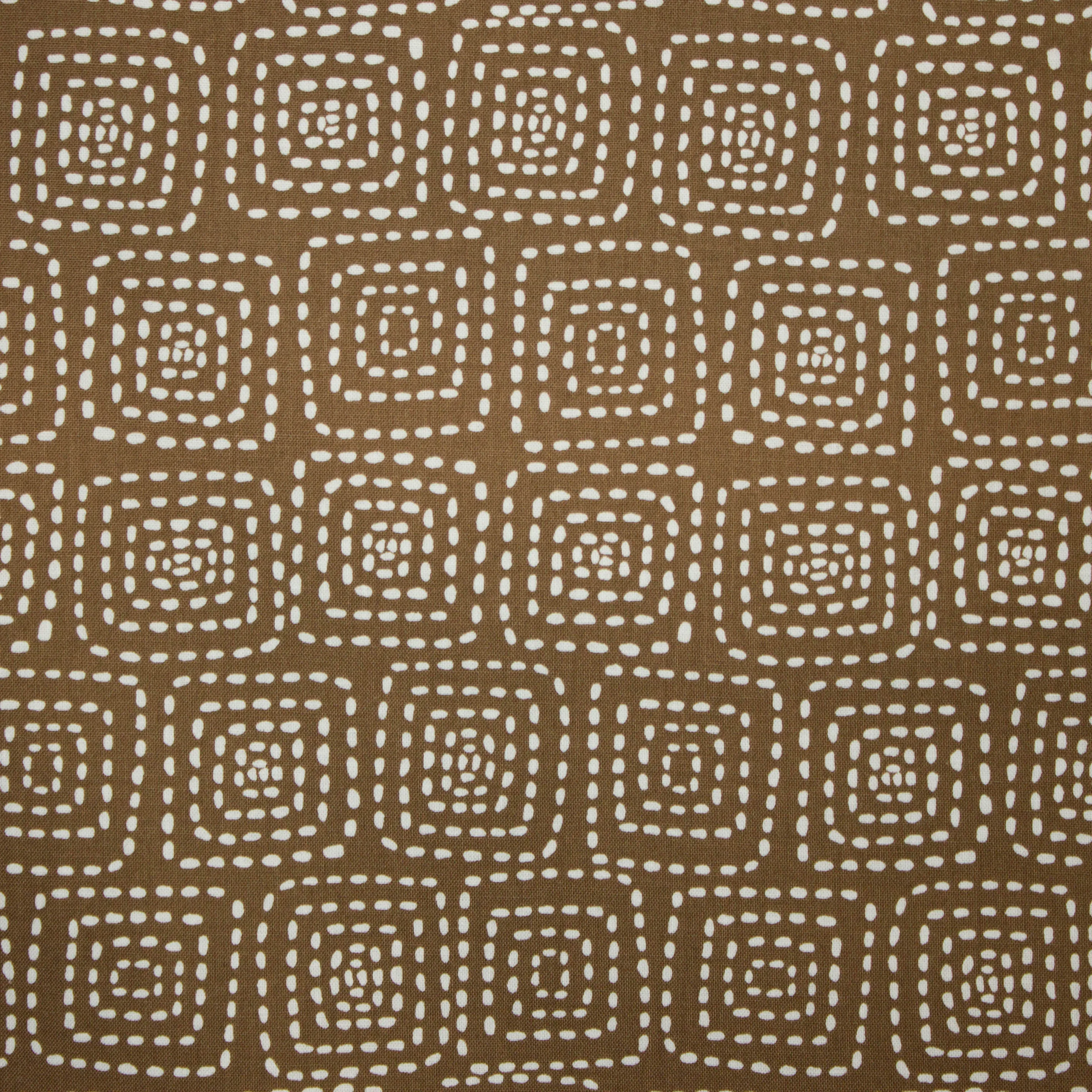 Katoen bruin beige met vierkanten in stippellijn