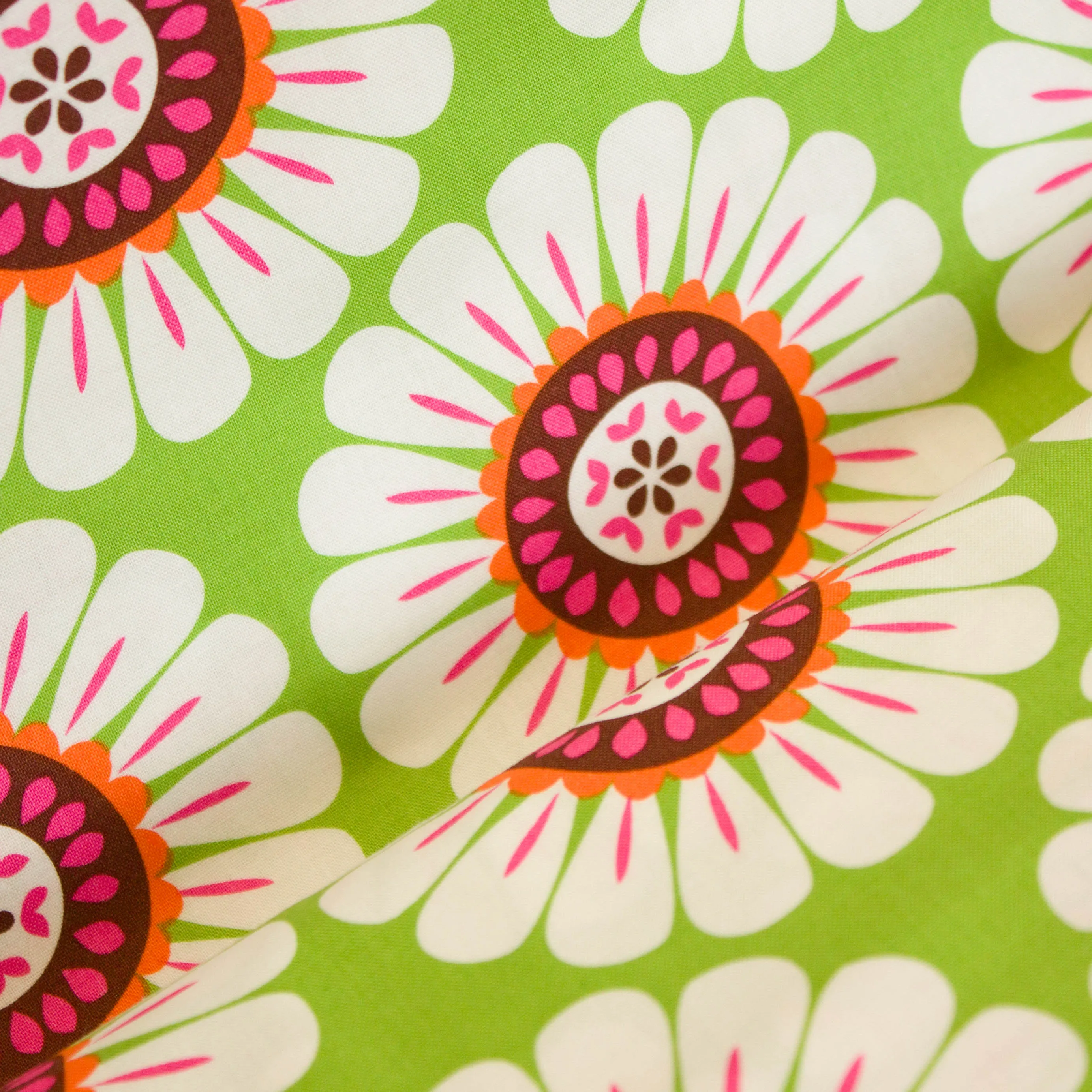 Katoen groen met bloemen