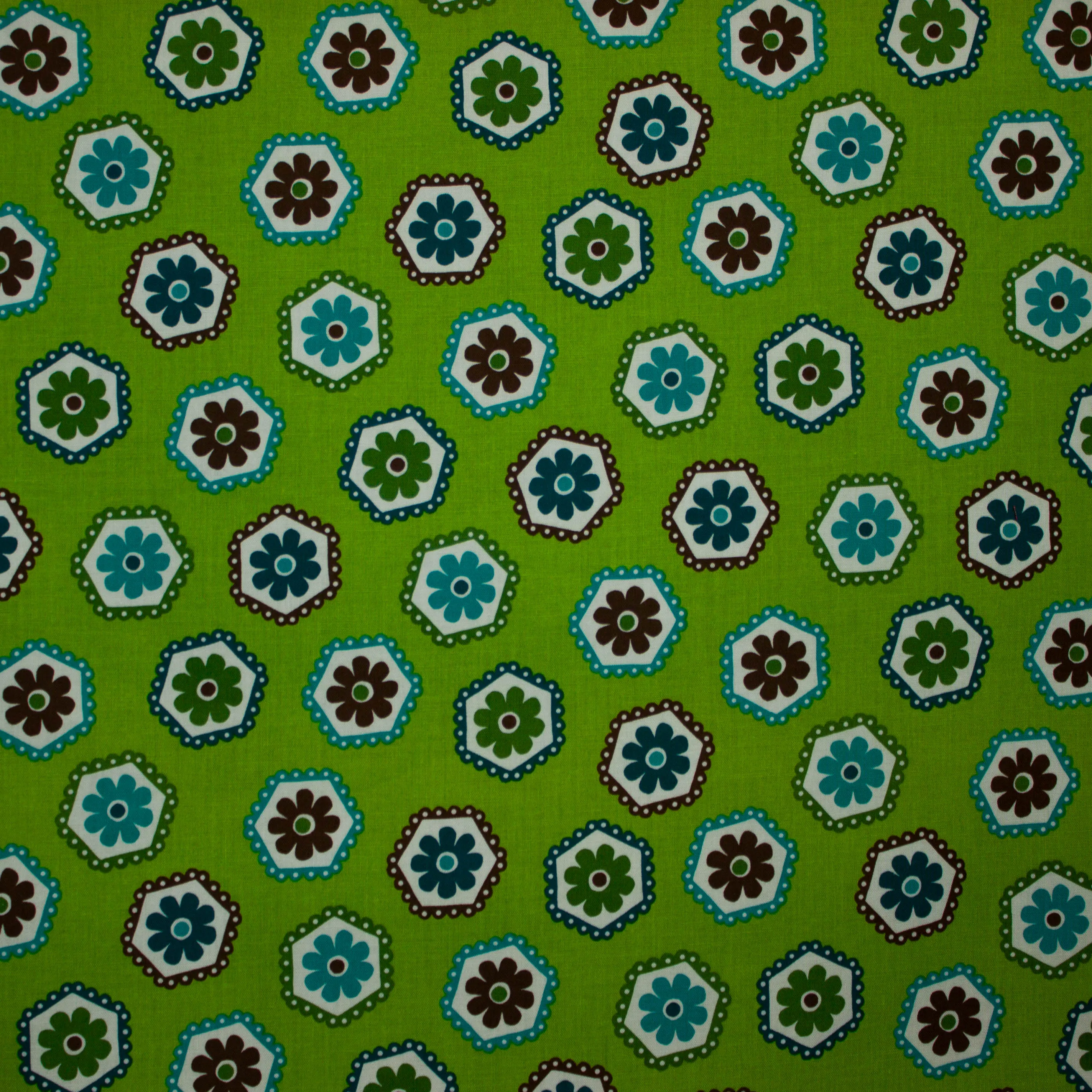 Katoen groen met bloemen