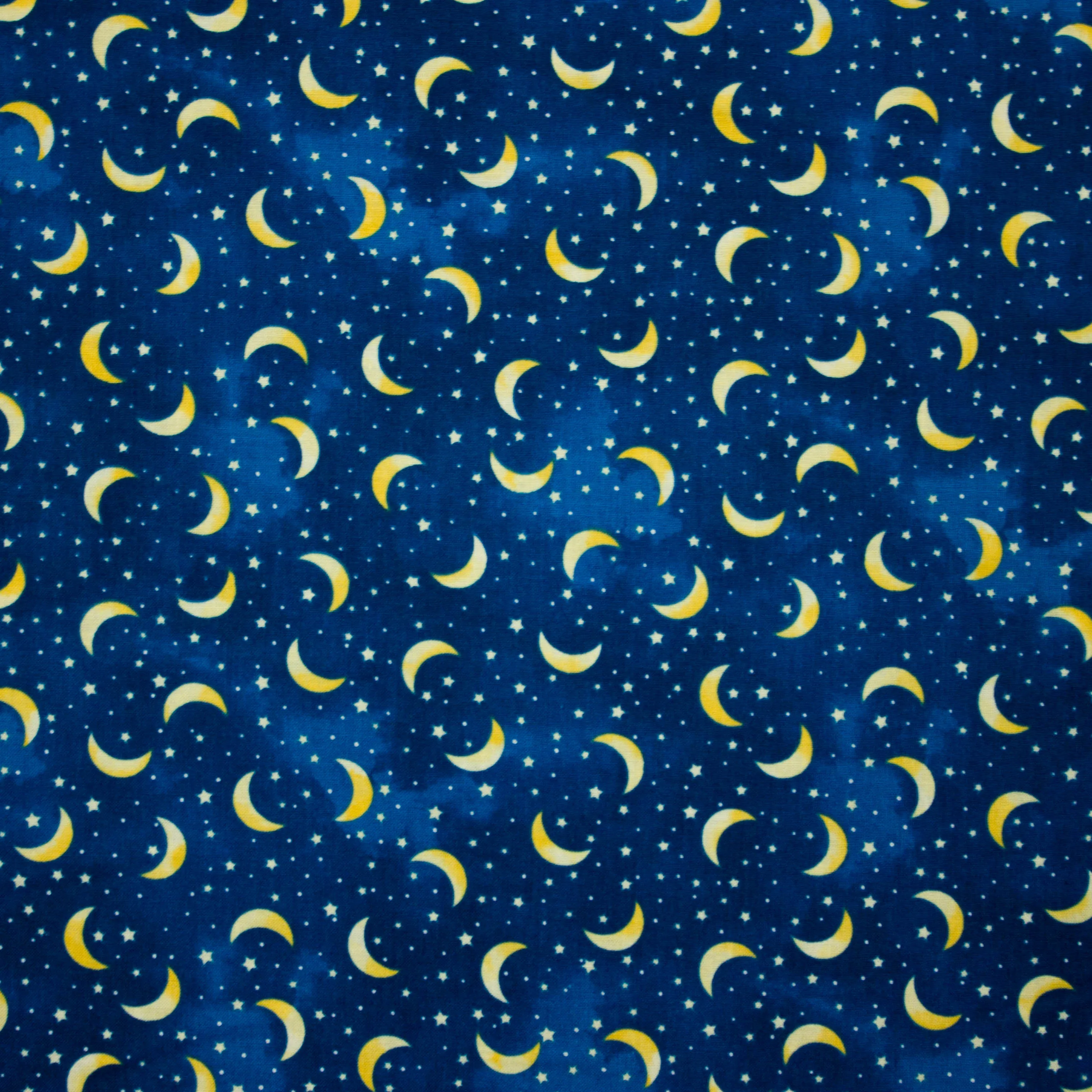 Katoen blauw met sterren en manen