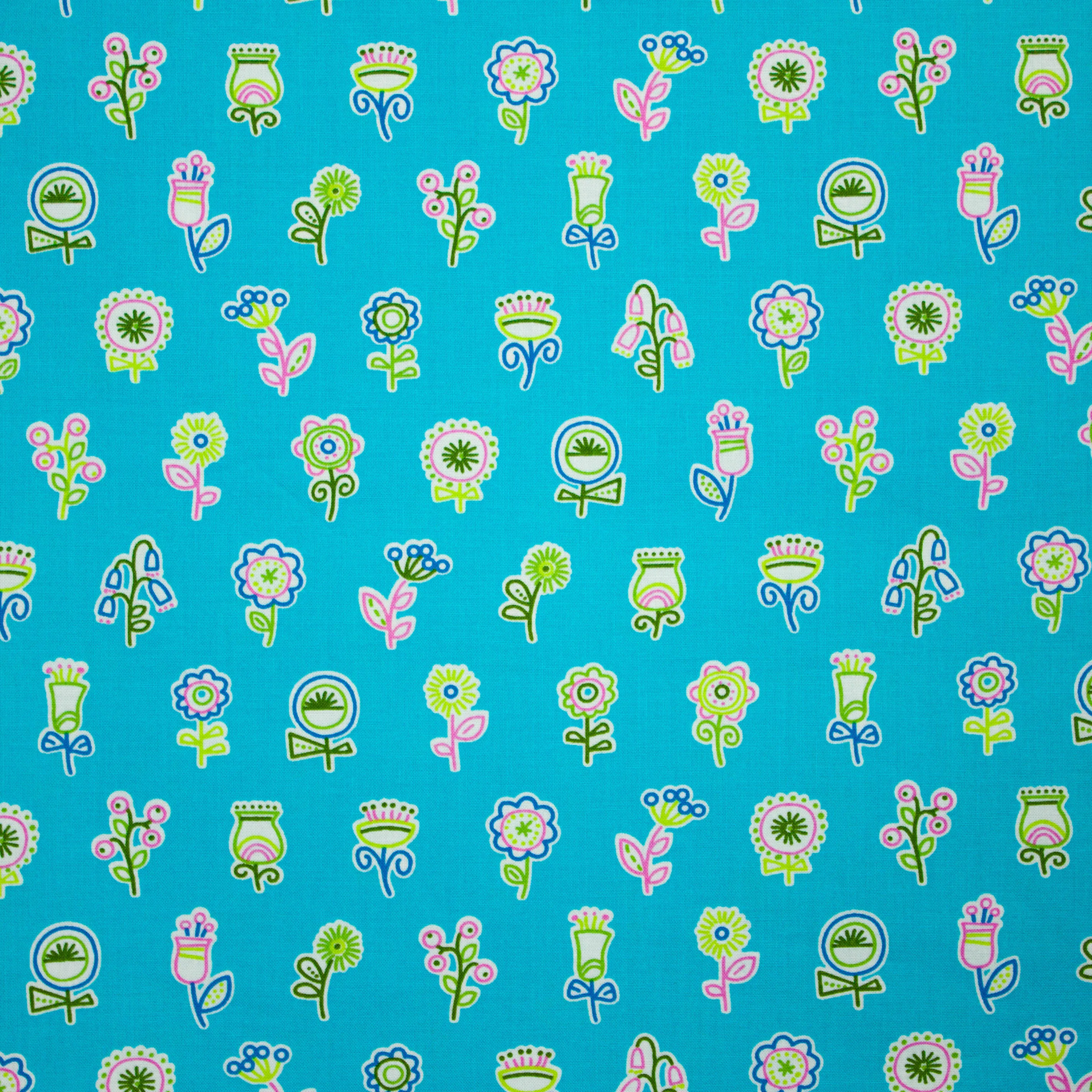 Katoen turquoise met bloemen