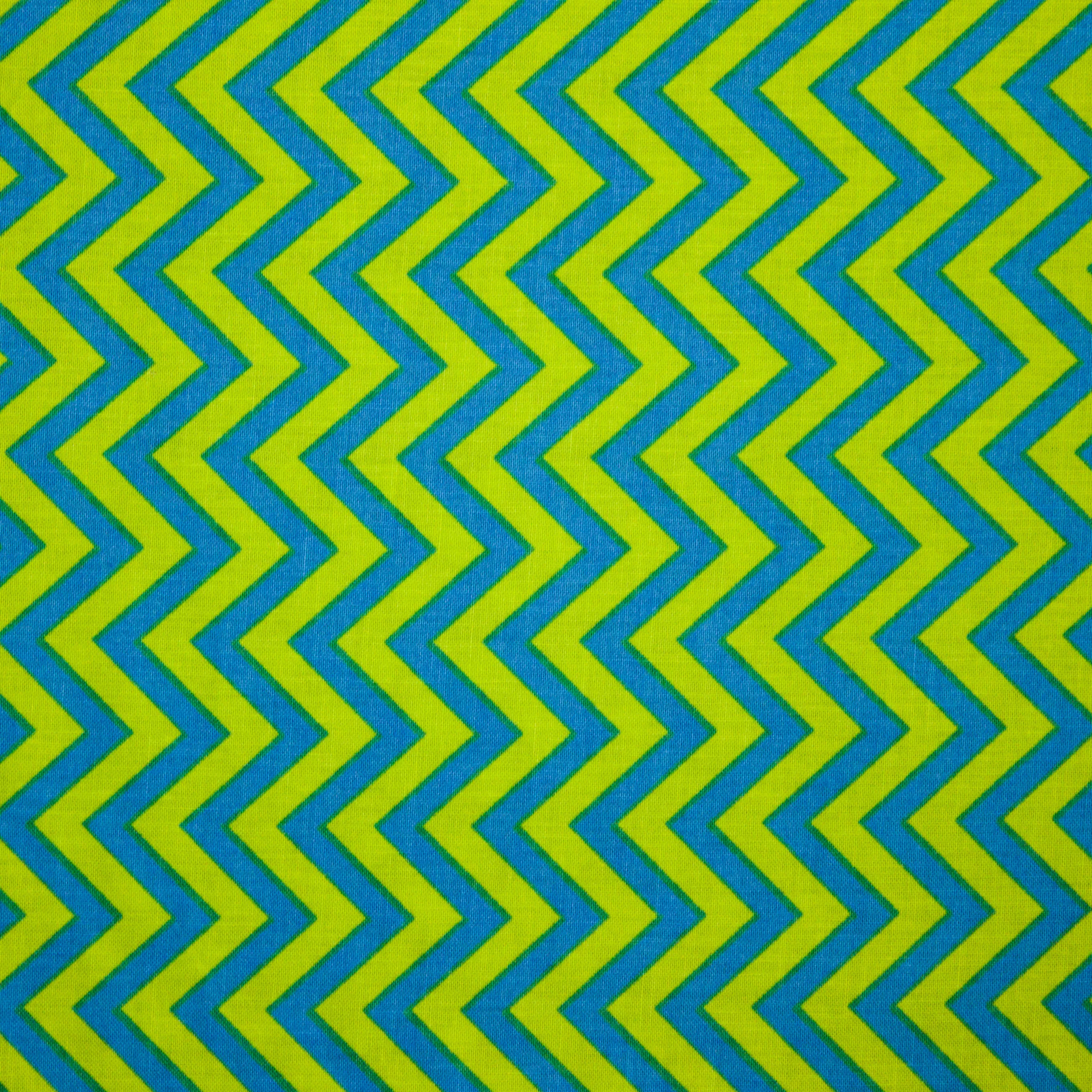 Katoen zigzag blauw / groen
