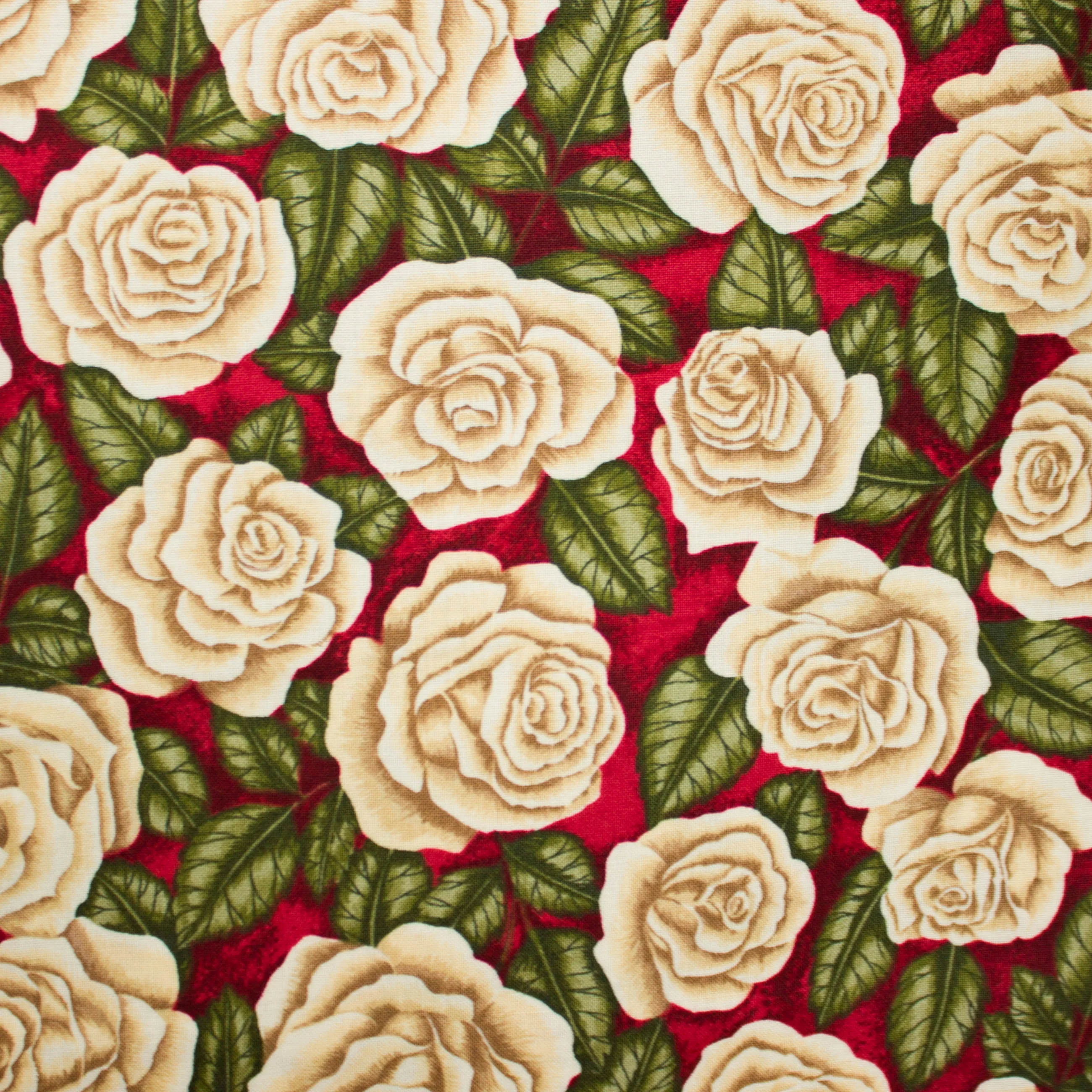 Katoen bordeaux met beige rozen