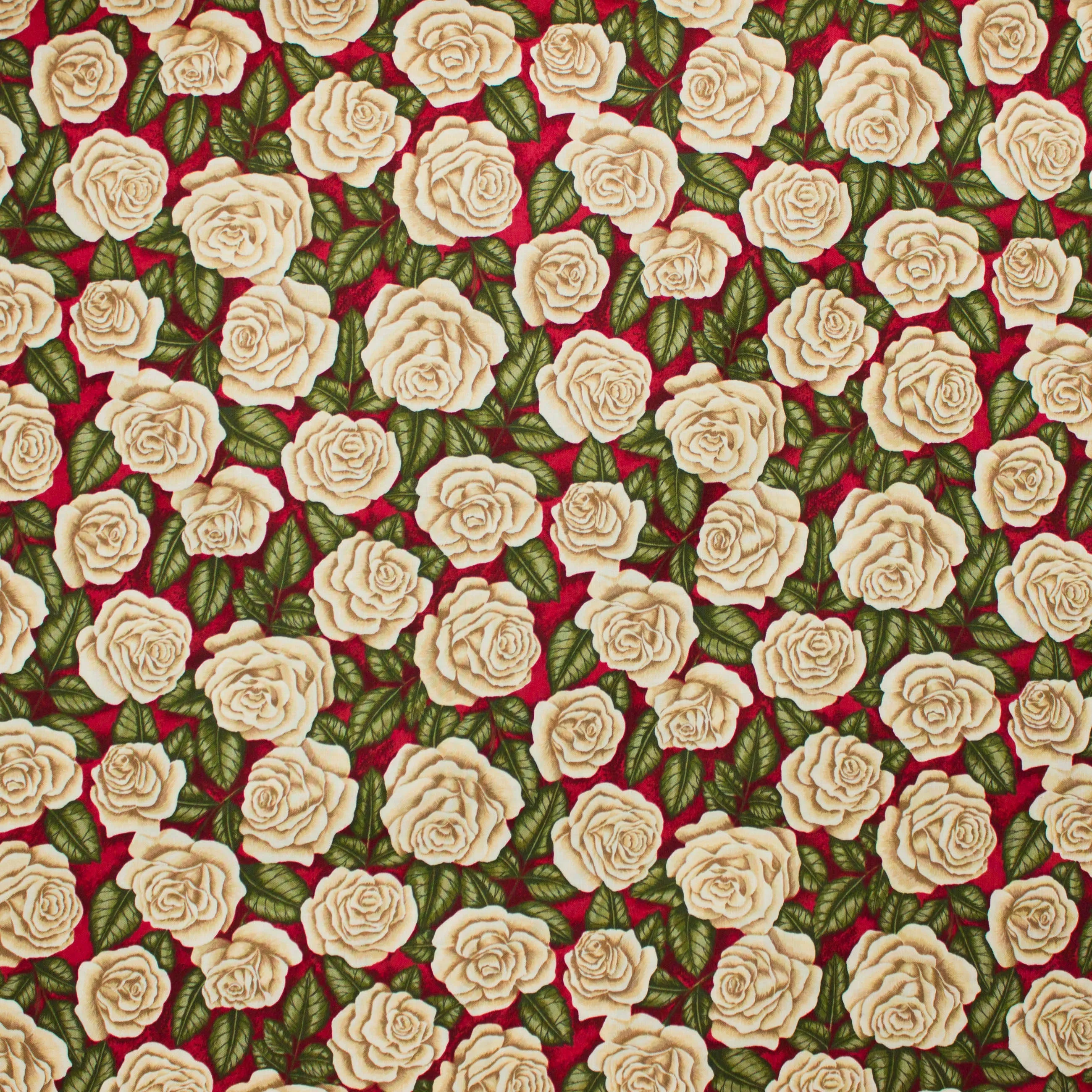 Katoen bordeaux met beige rozen