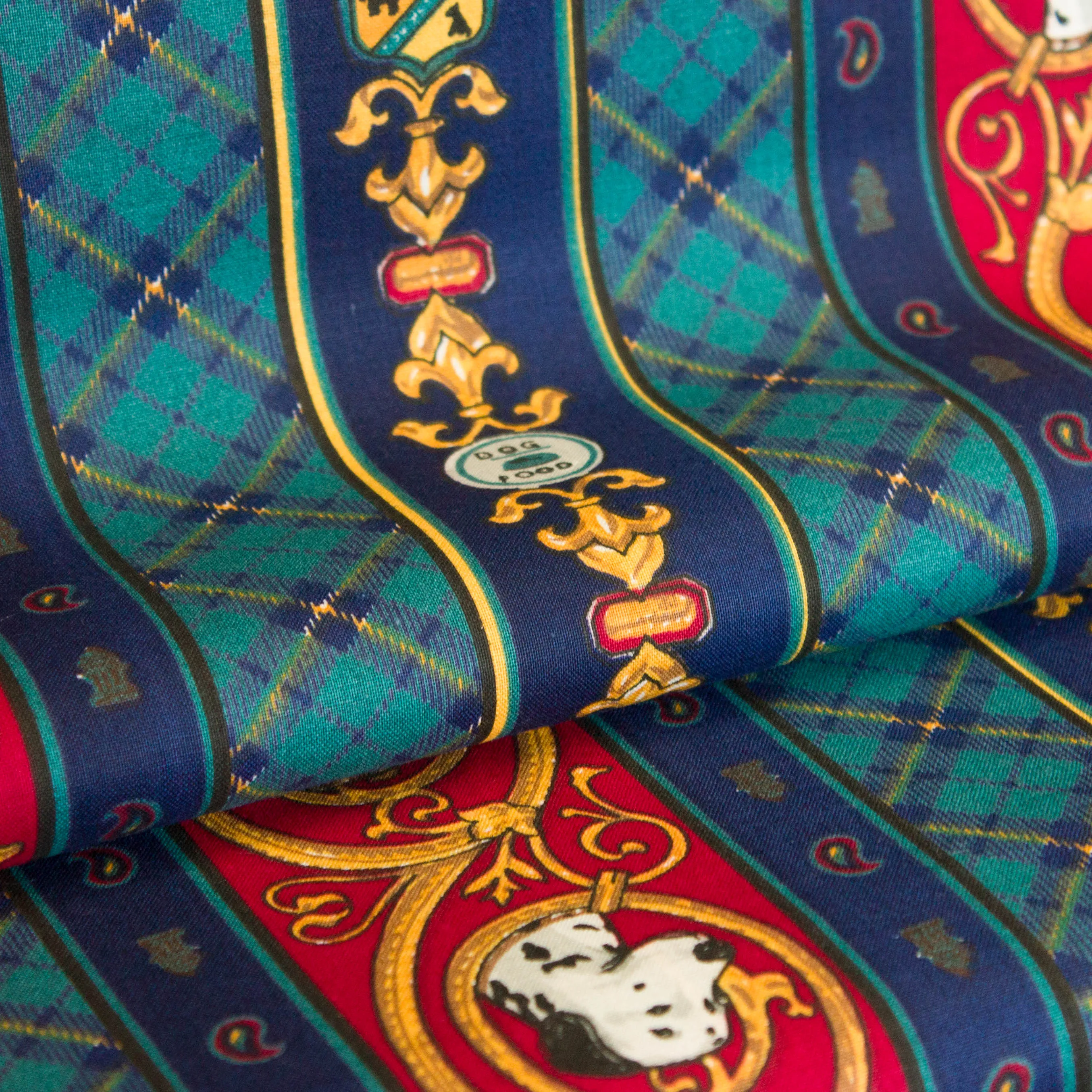 Katoen donker turquoise/blauw met honden gedecoreerd