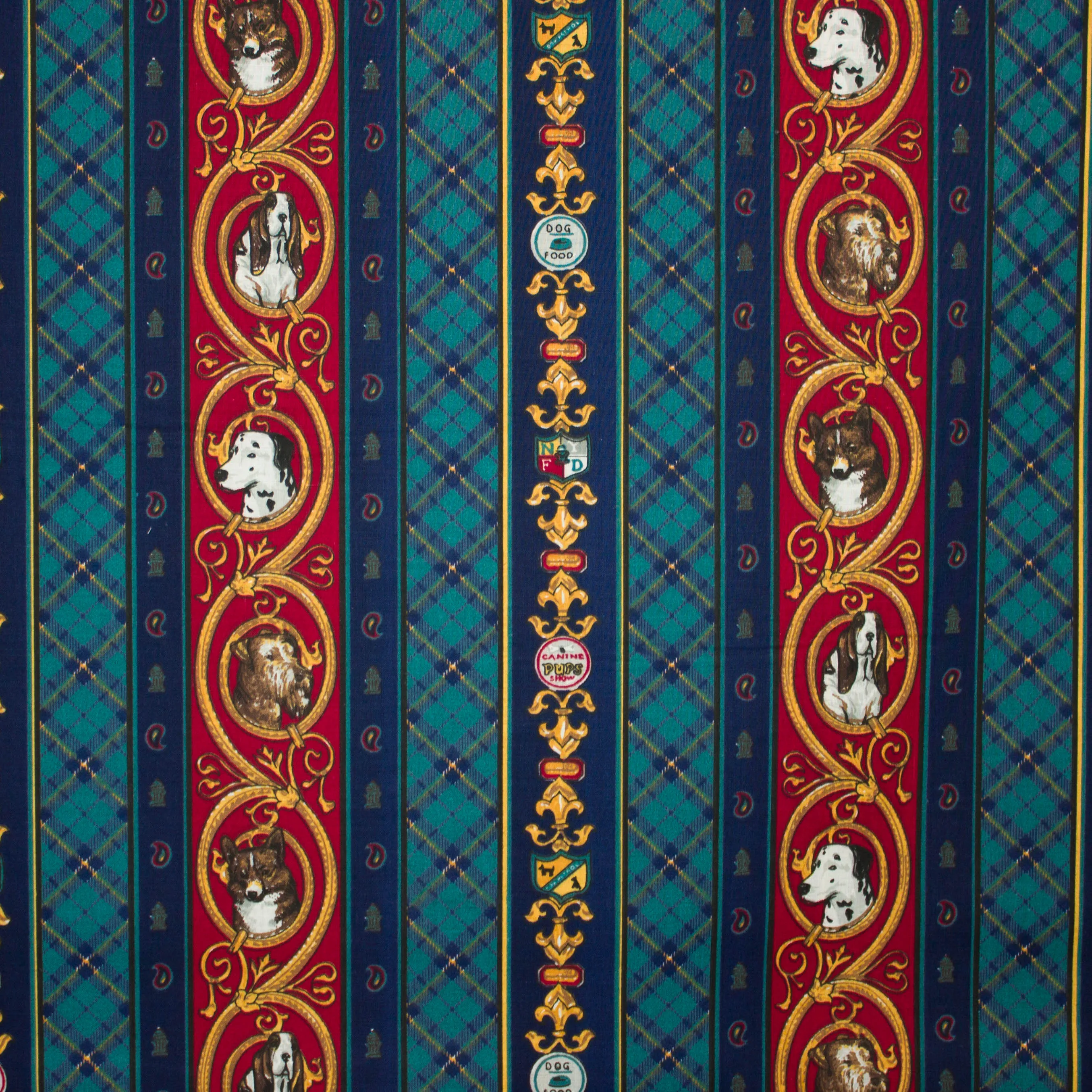 Katoen donker turquoise/blauw met honden gedecoreerd