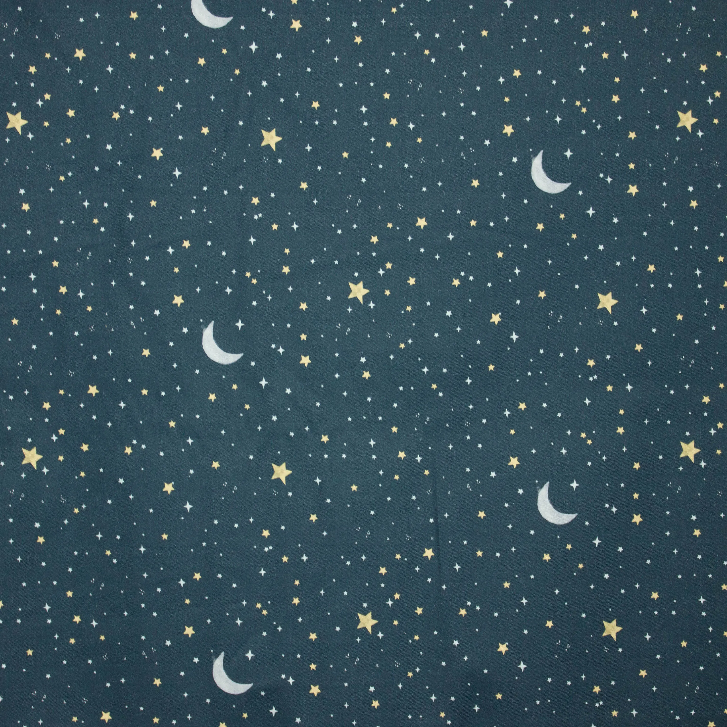 Katoen blauw nachthemel met maan en sterren 'Midnight'