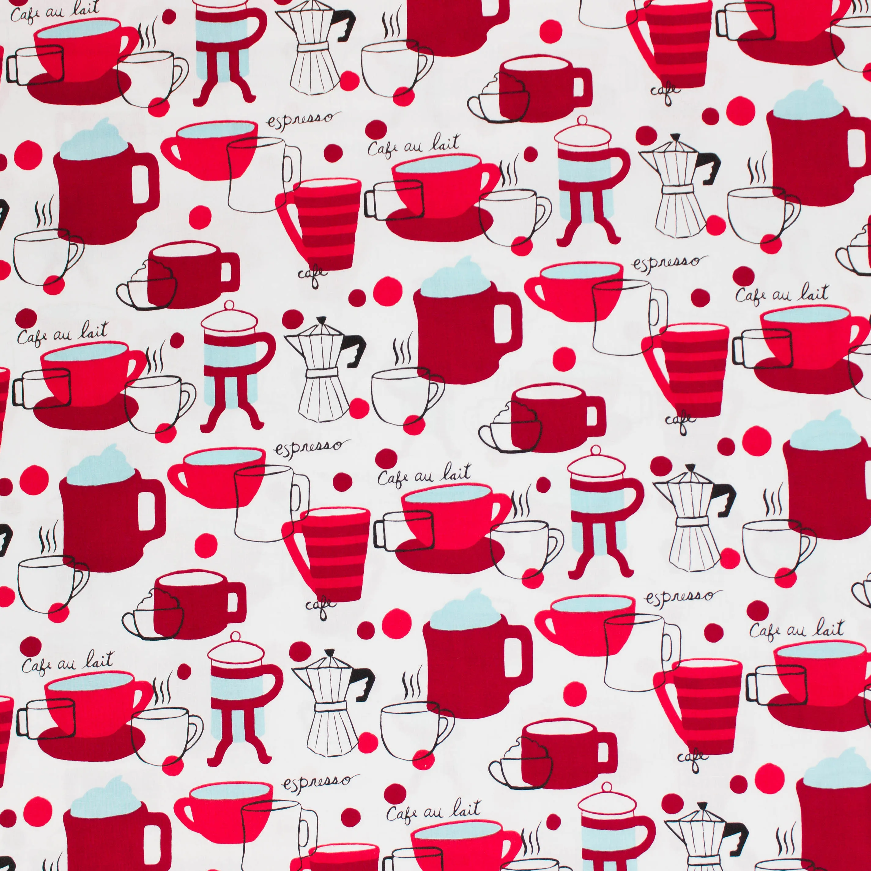Katoen wit met rode koffie set print 'Metro Cafe'