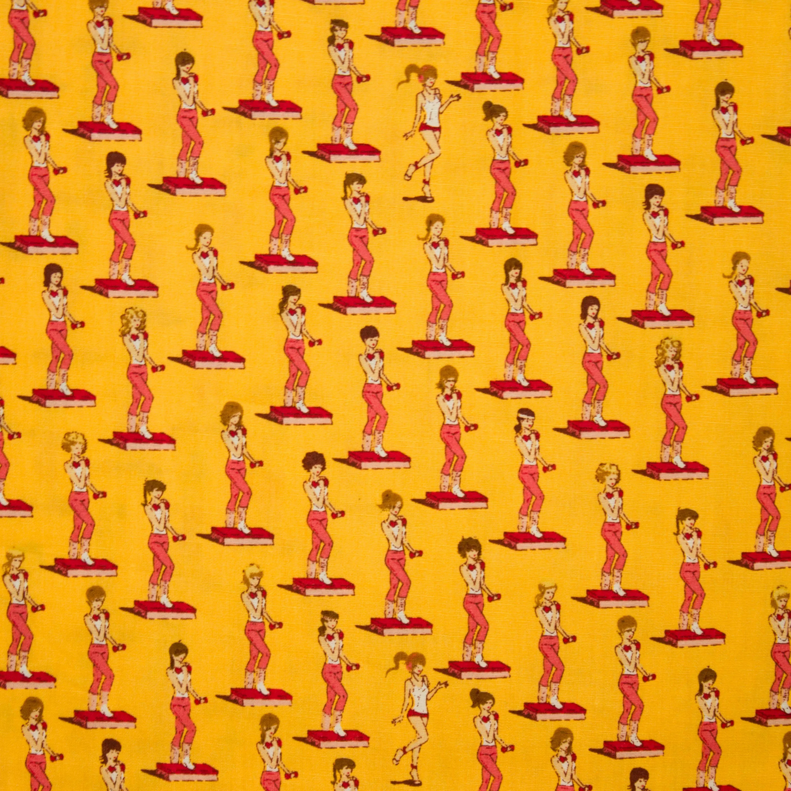 Katoen geel met fitness/workout print
