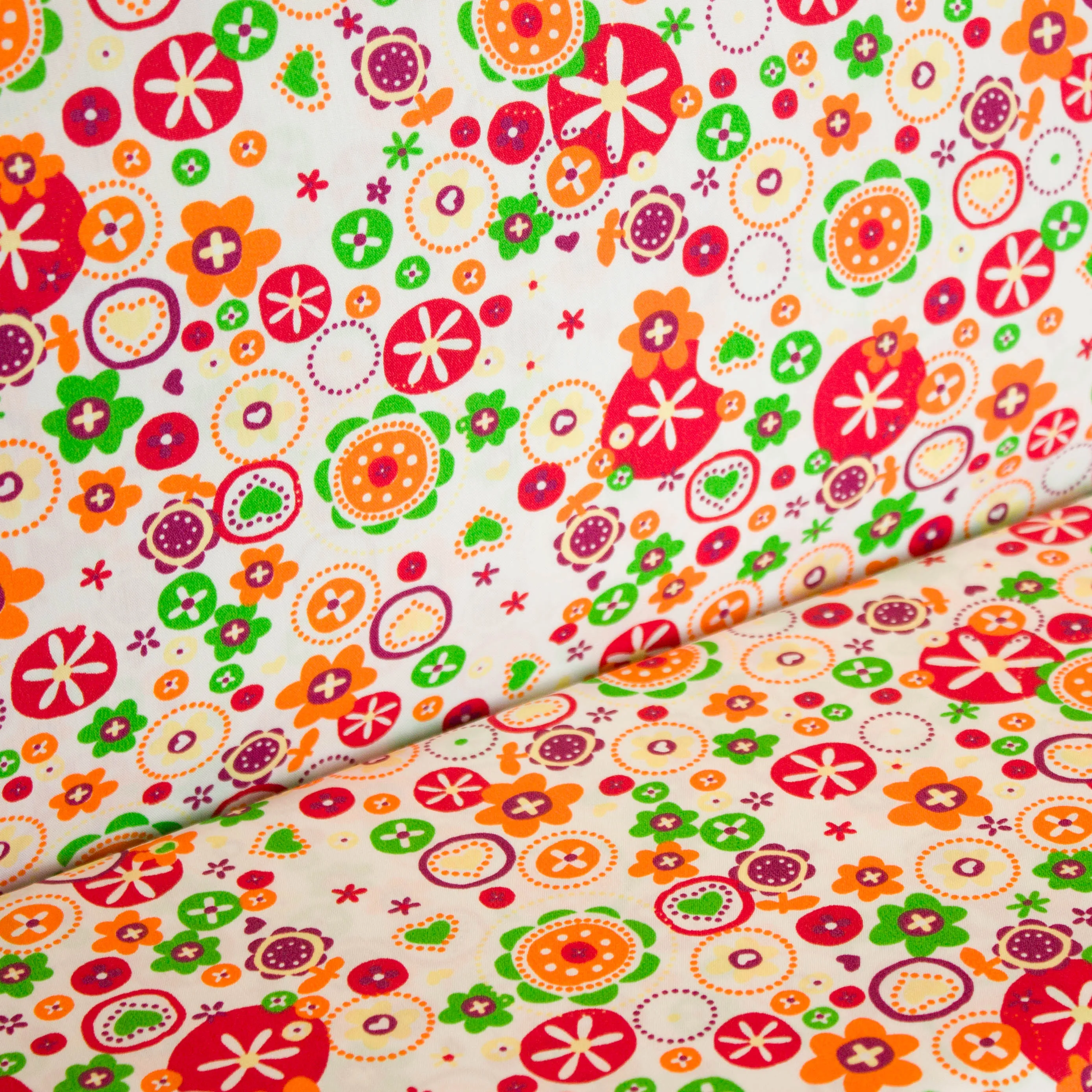 Katoen polyester wit met kleurrijke cirkel print