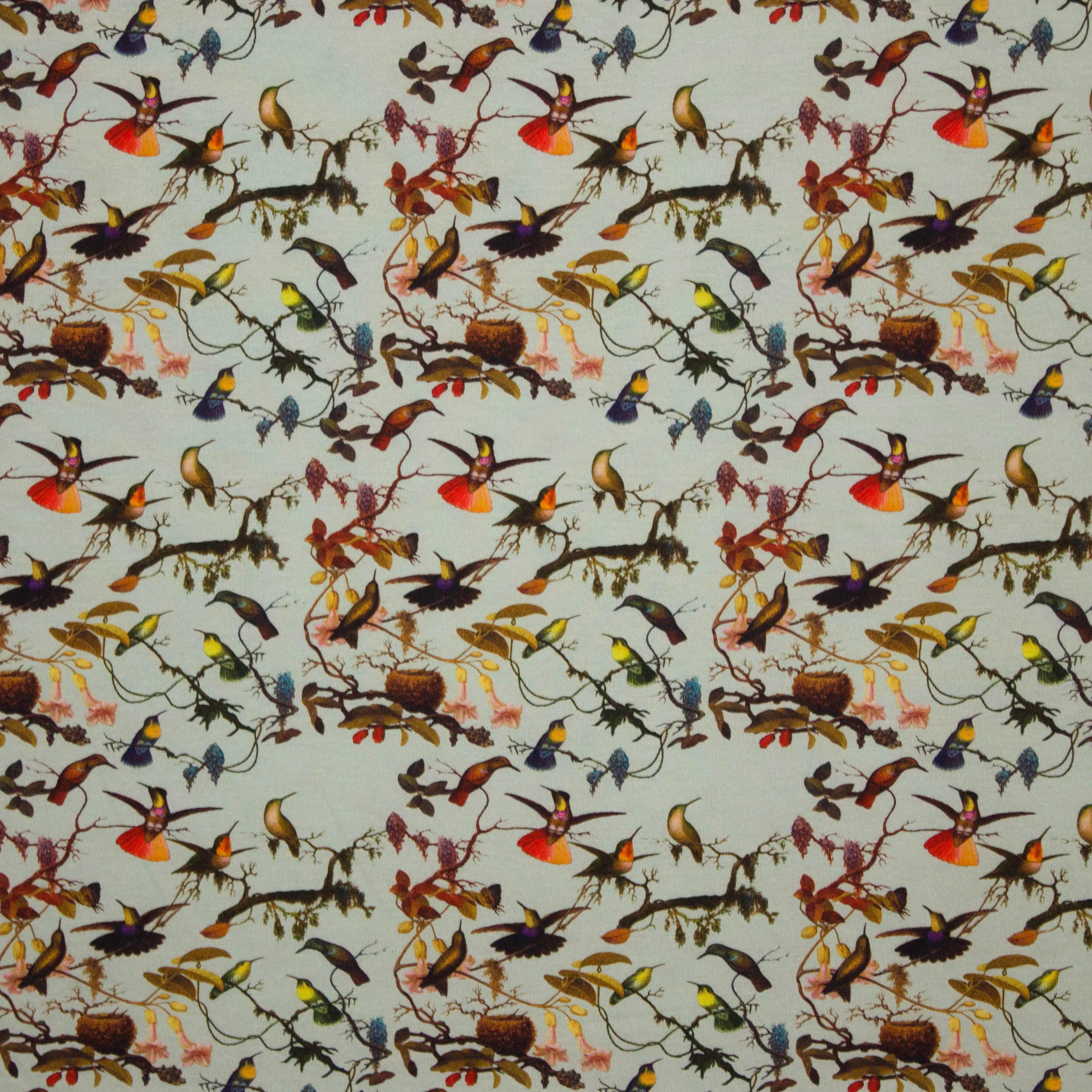 Viscose tricot munt vogels Mies & Moos
