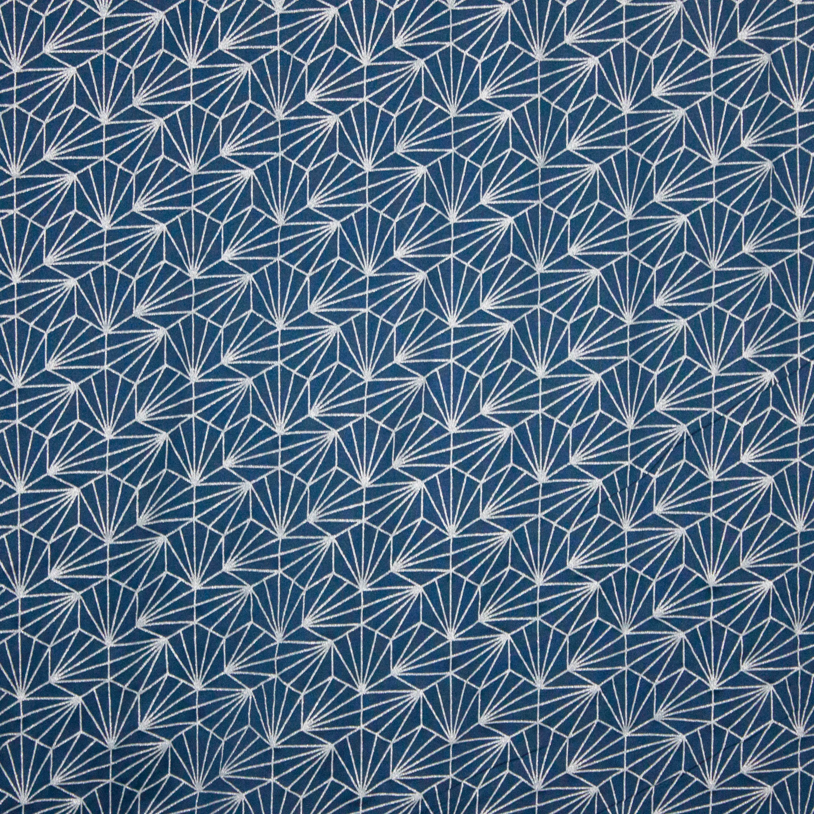 Viscose tricot blauw zilver glitter motief