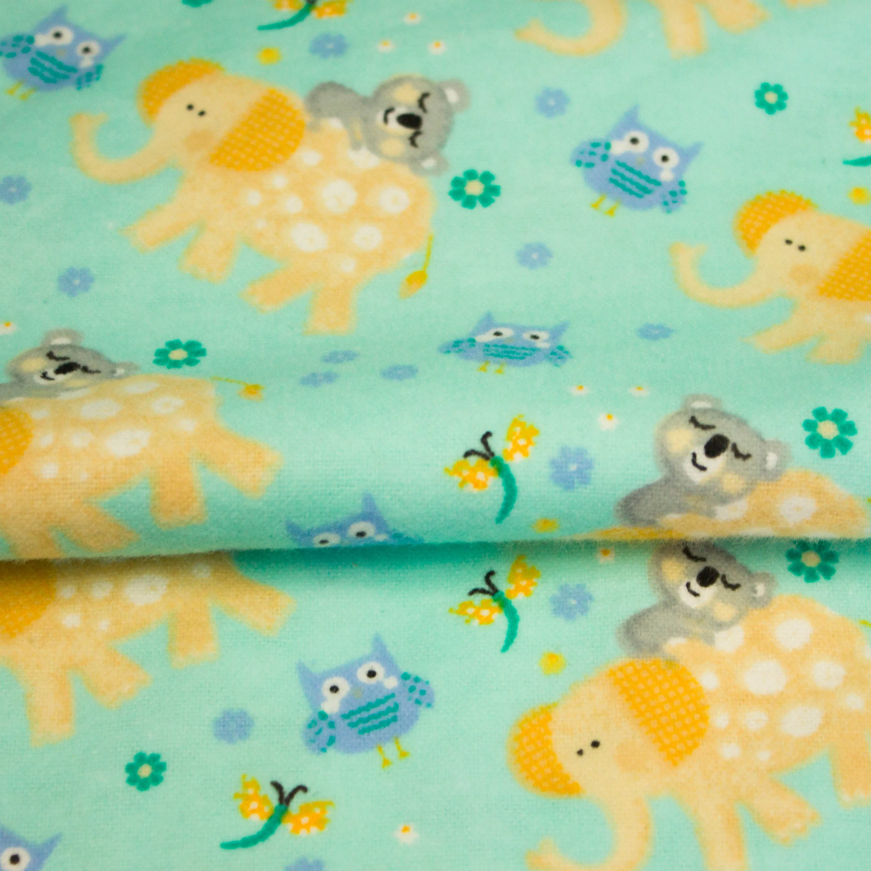 Flanel blauw met olifanten