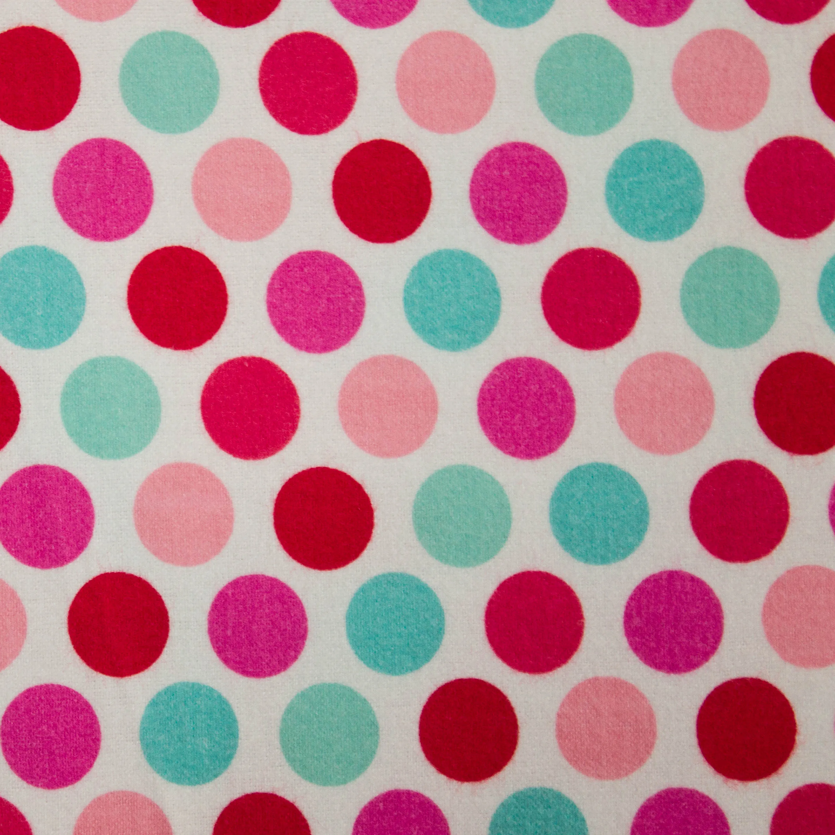 Flanel wit met rode / roze en blauwe cirkels