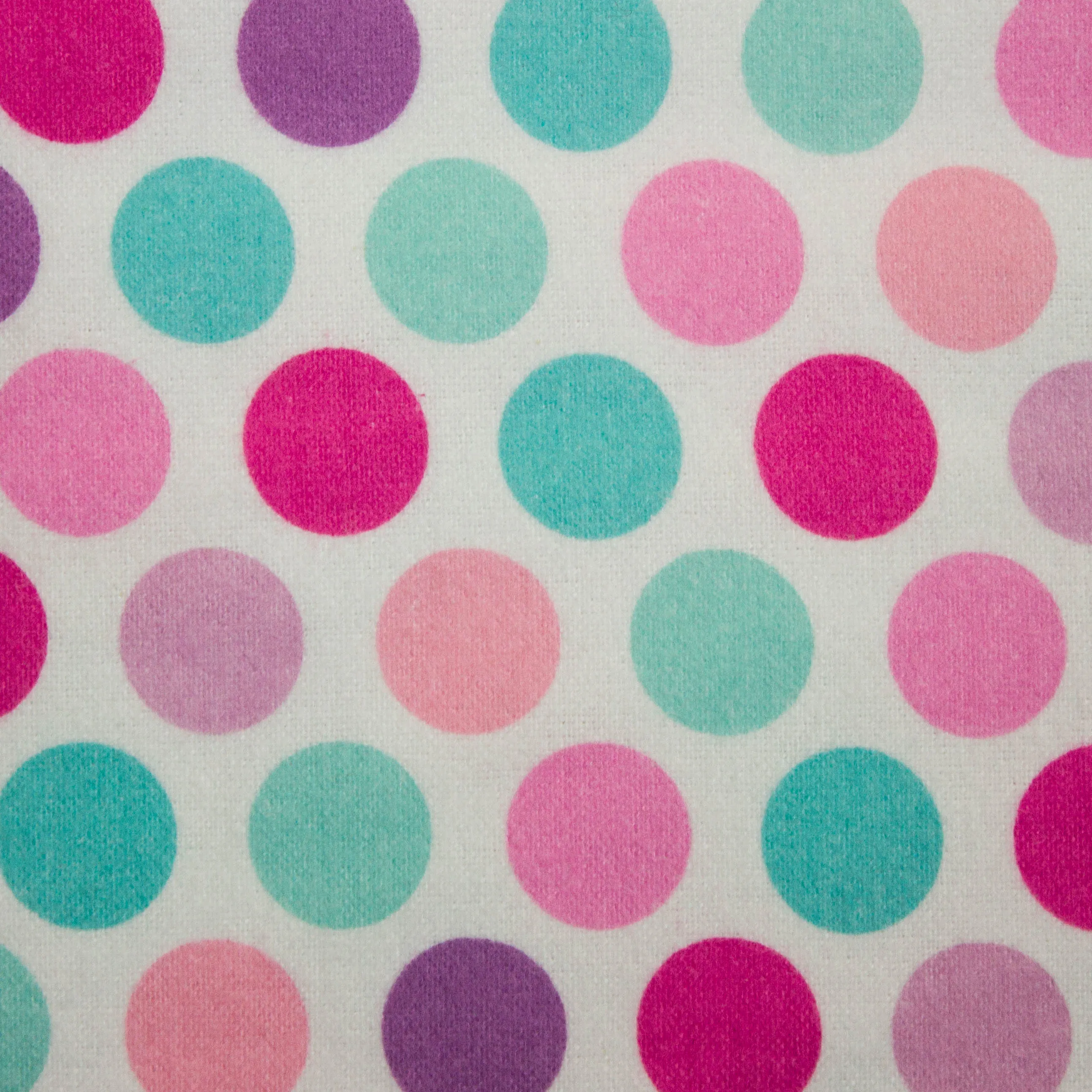 Flanel wit met rode / roze, blauwe en paarse cirkels