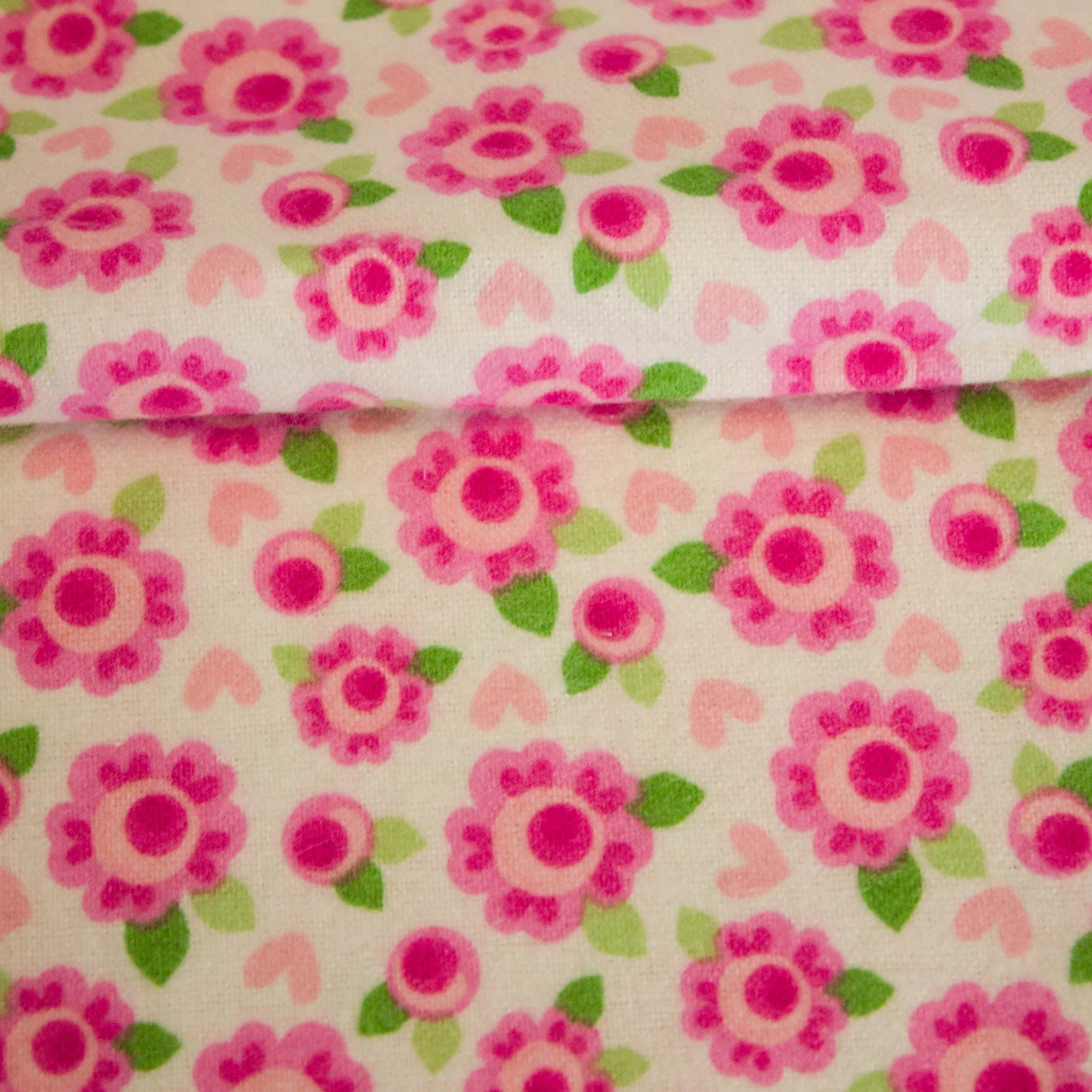 Flanel wit met roze rozen
