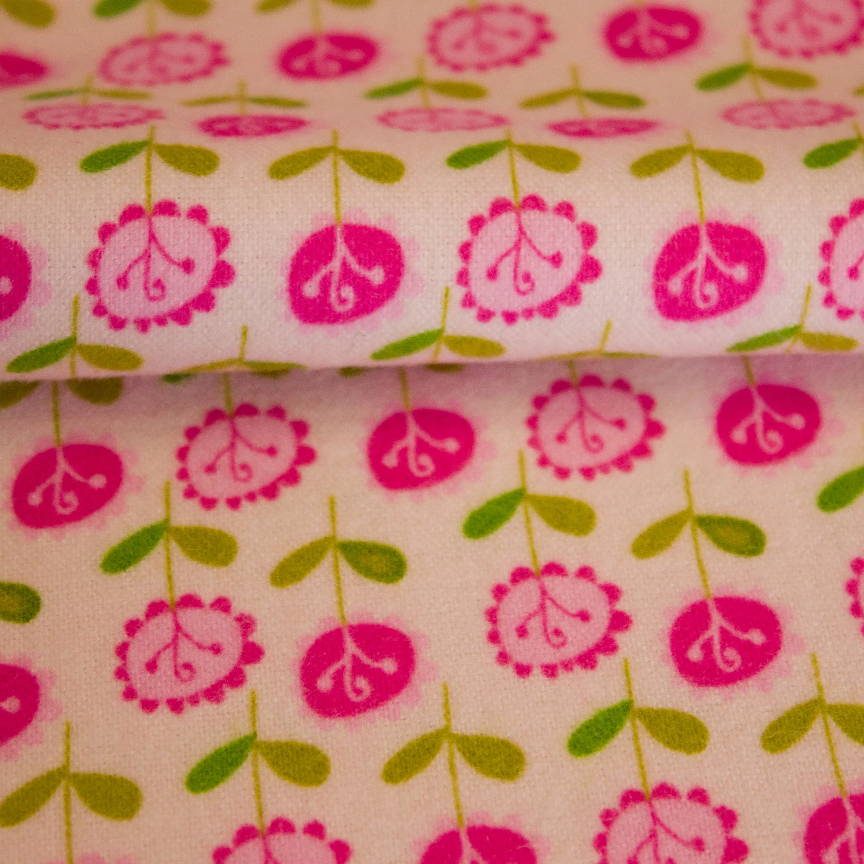 Flanel roze met roze bloemen