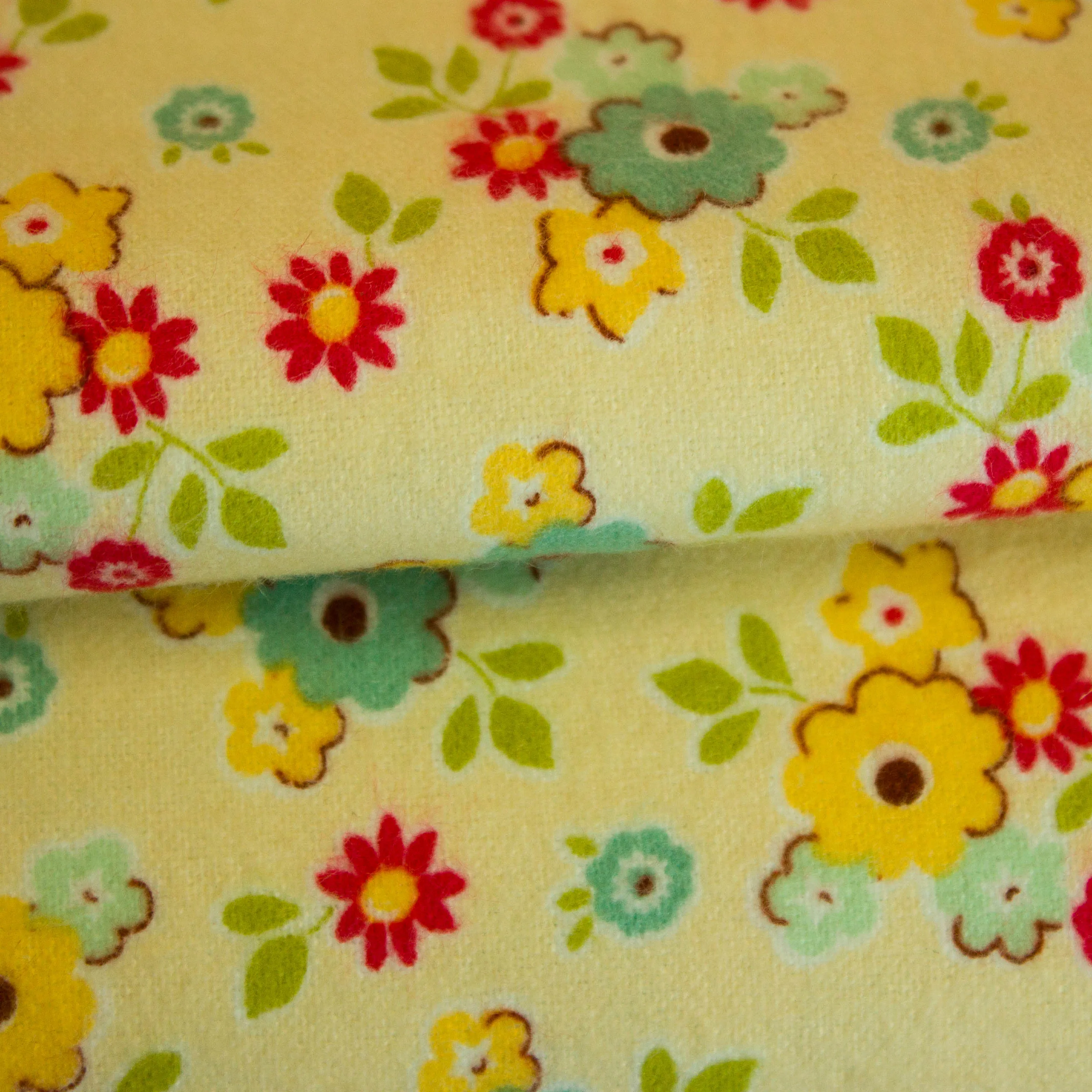 Flanel geel met bloemen