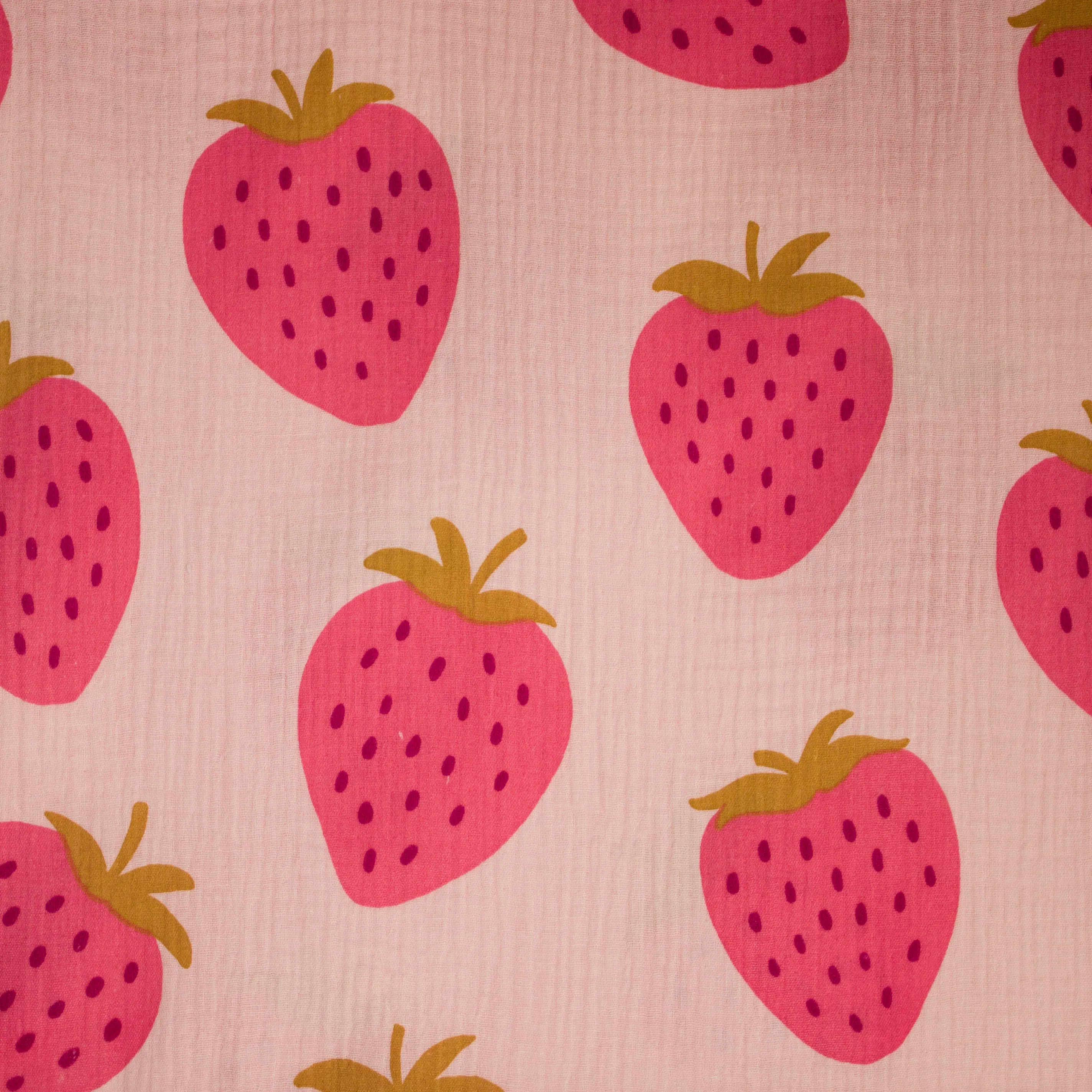 Tetra katoen roze met roze aardbeien - Poppy