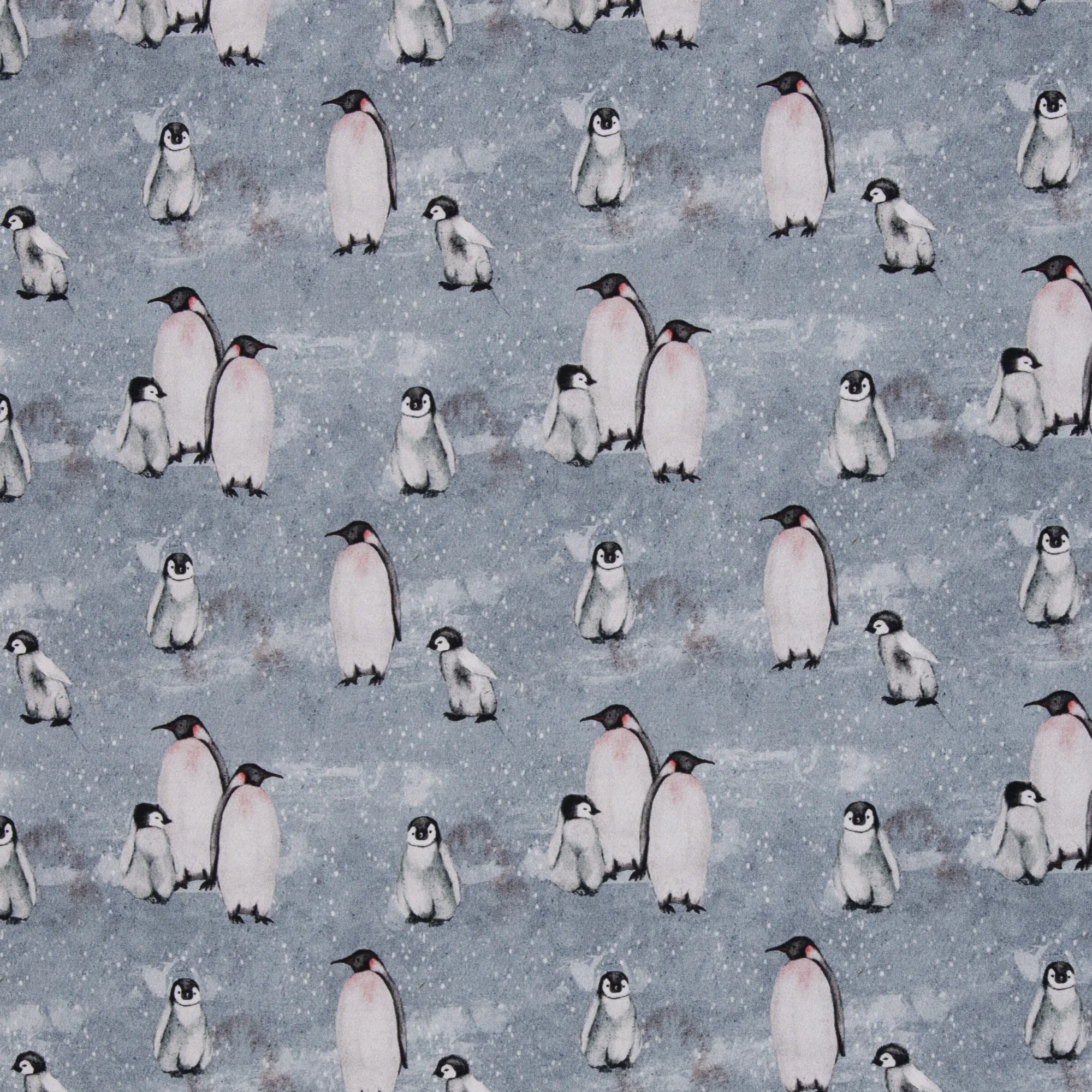 French terry grijs met pinguïns