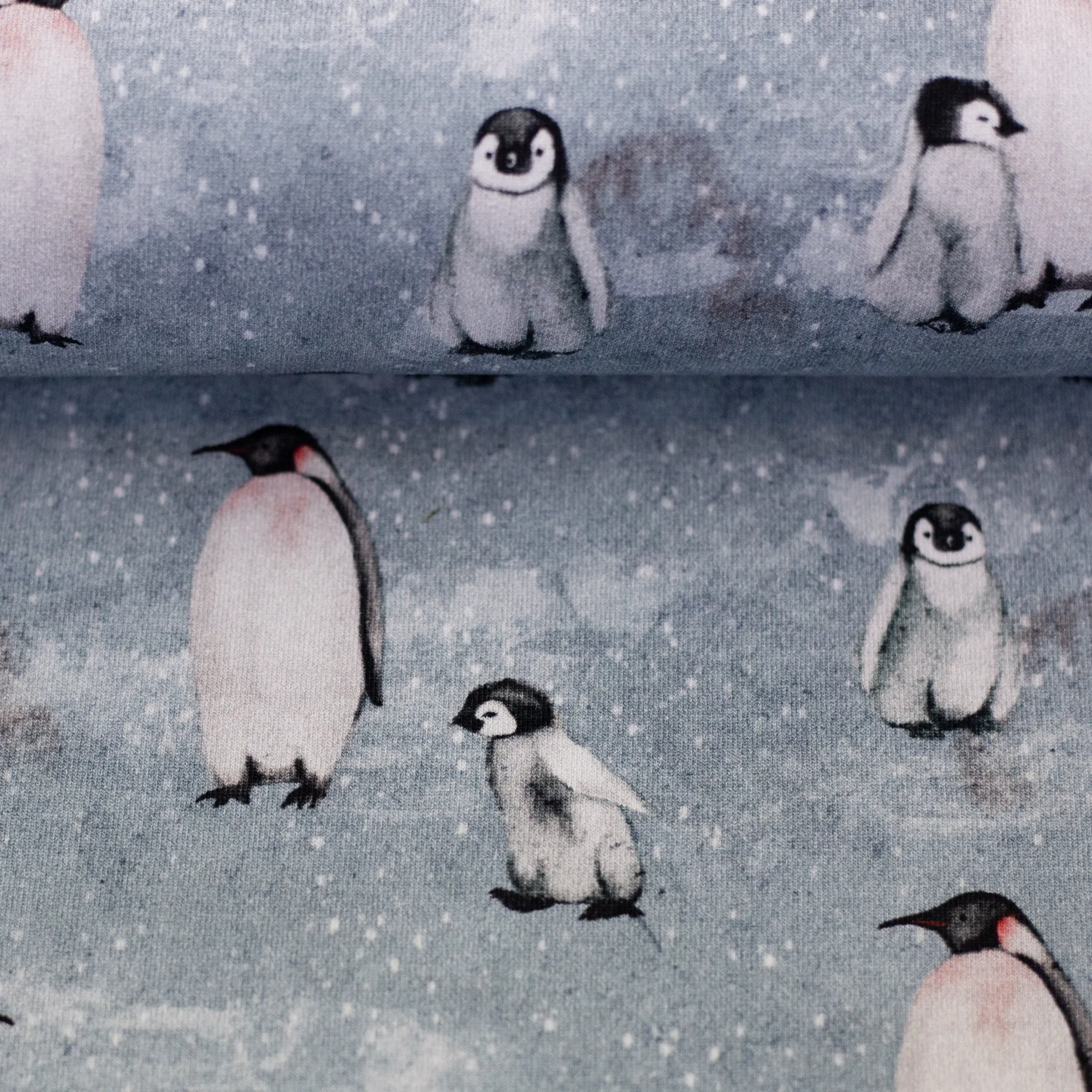 French terry grijs met pinguïns