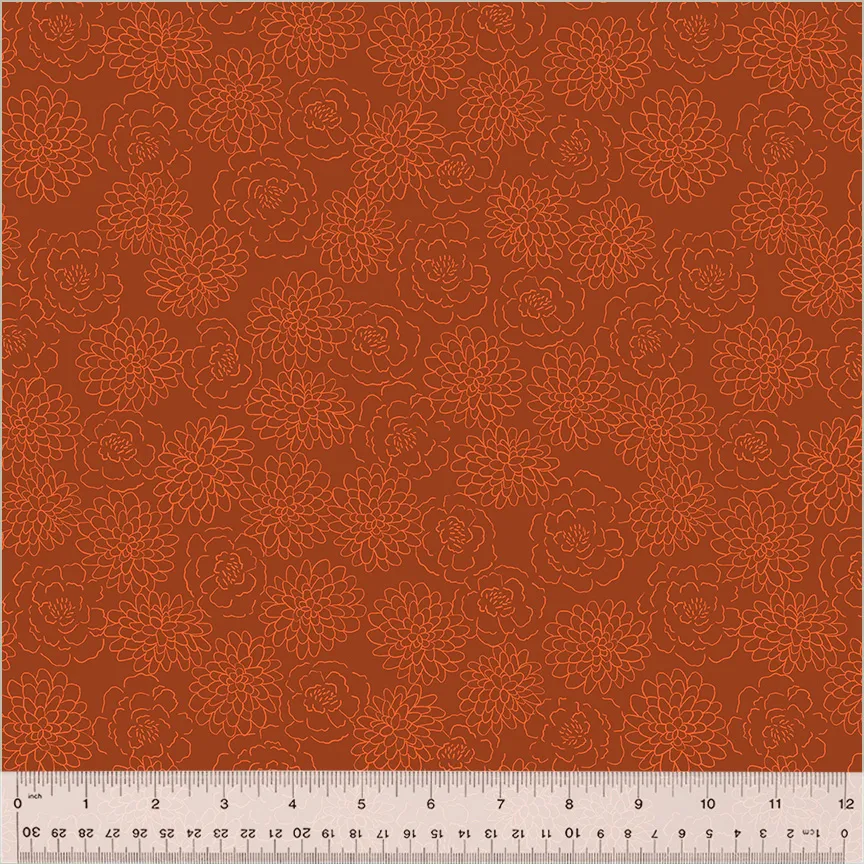 Katoen bruin / oranje met bloemen