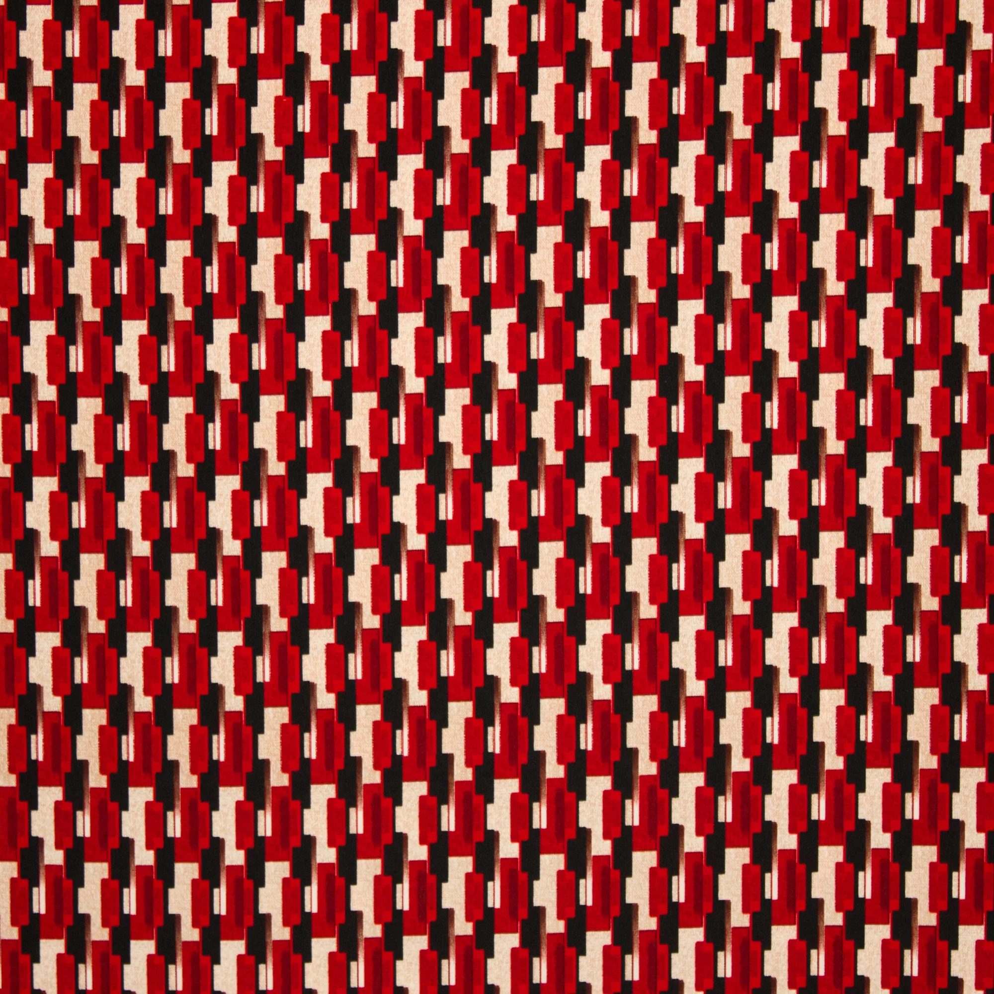 polyester met abstract rood/zwart motief