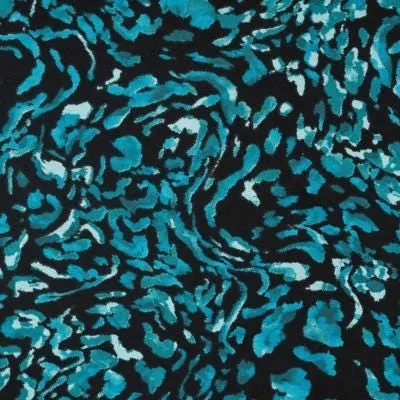 Viscose tricot zwart met petrol motrief