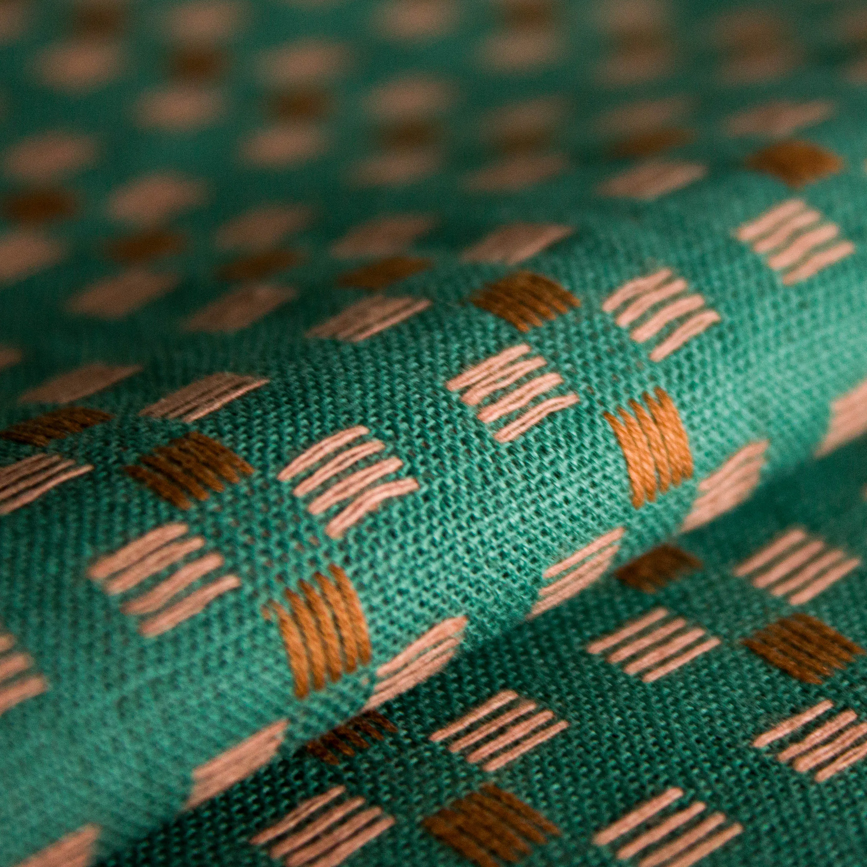 Katoen teal blauw met vierkanten dubbel geweven