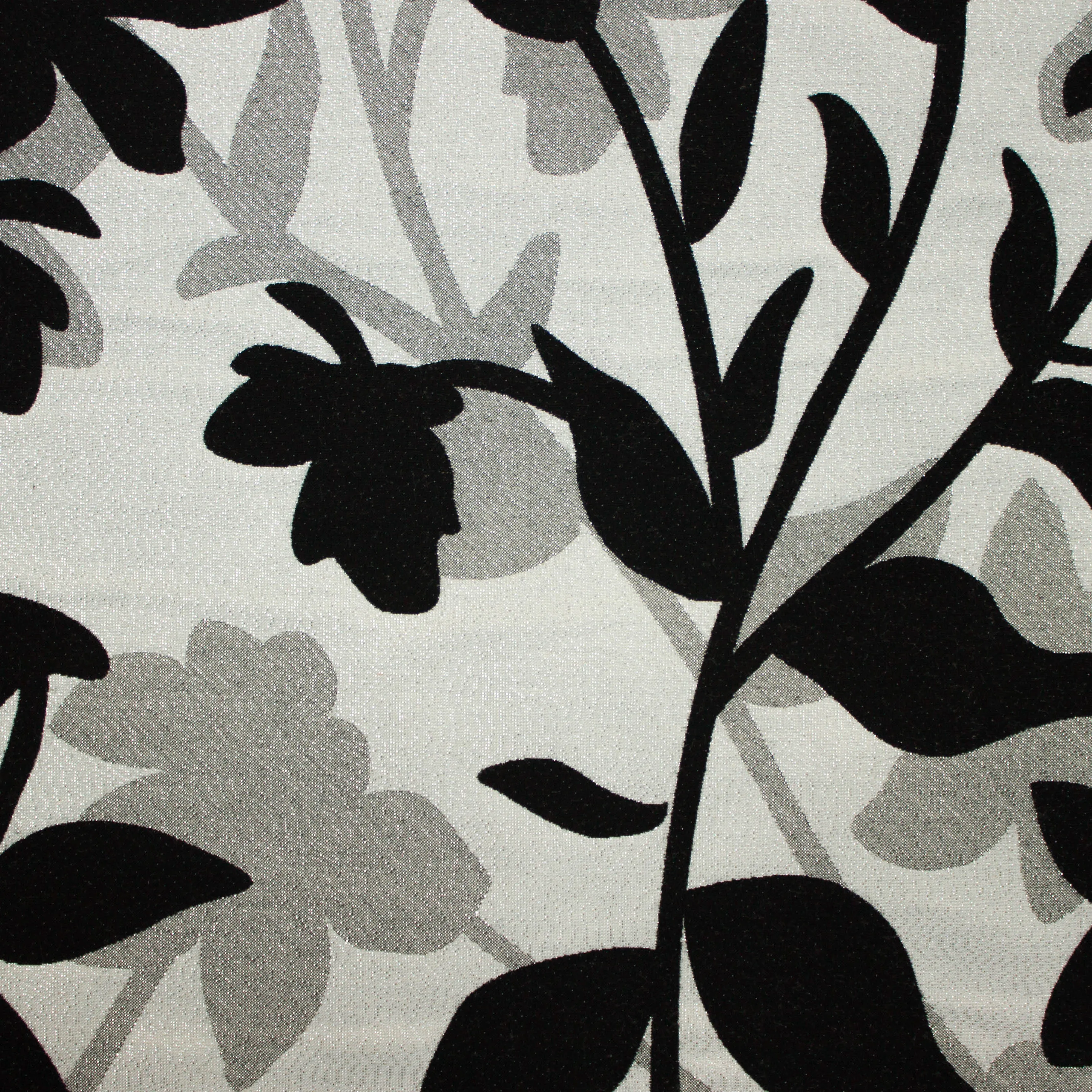 Jacquard lurex grijs / zwart met bloemen