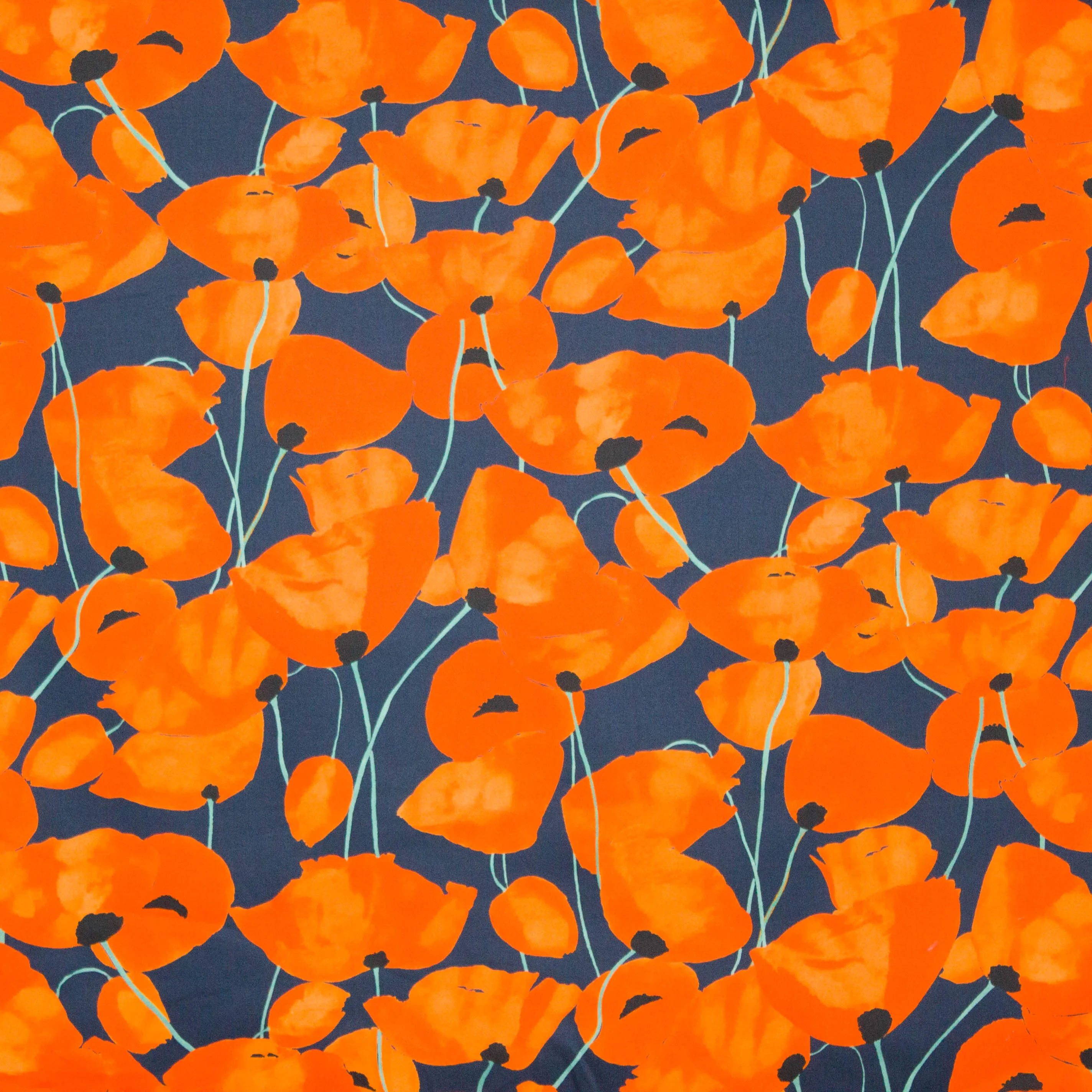Katoen blauw klaprozen motief