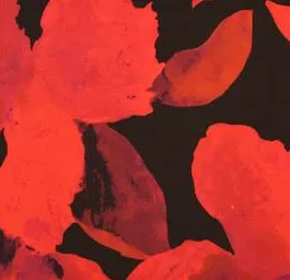Polyester crêpe zwart met rode bloemen