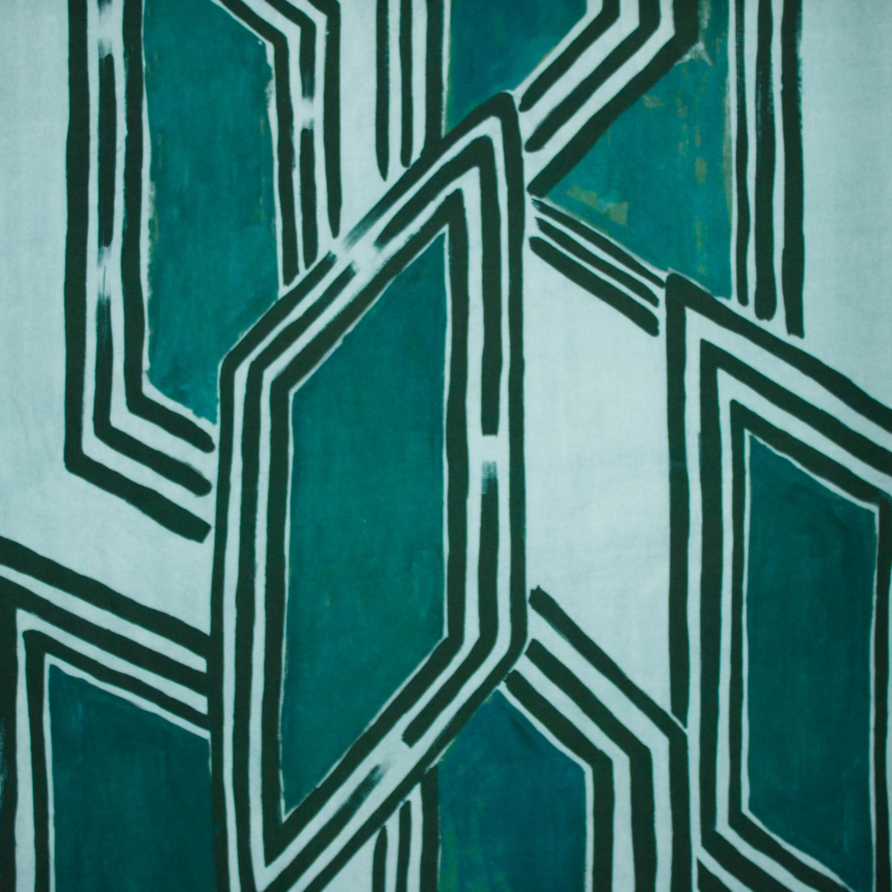 Viscose blauw/groen met abstracte figuren