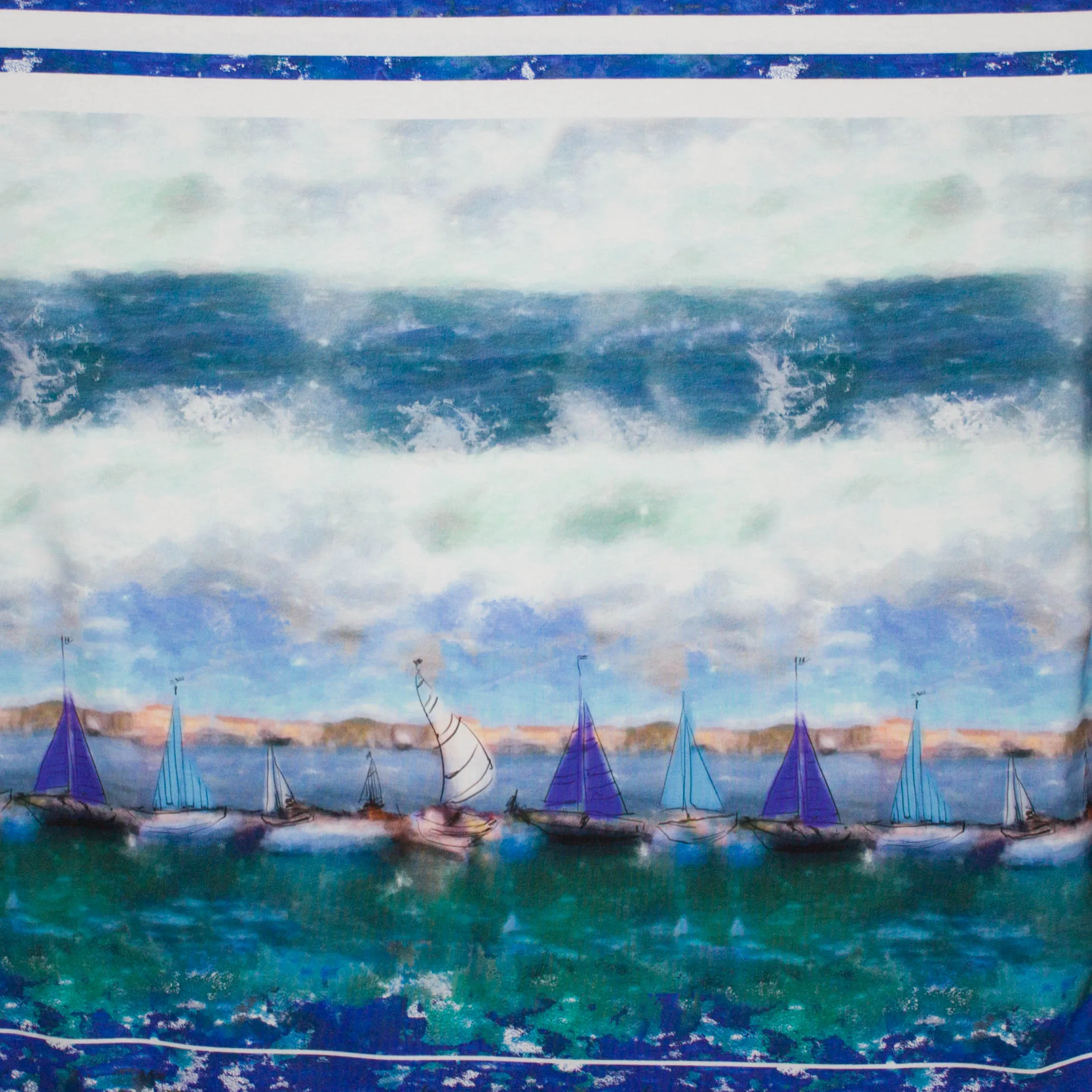 Viscose tricot blauw paneel boten