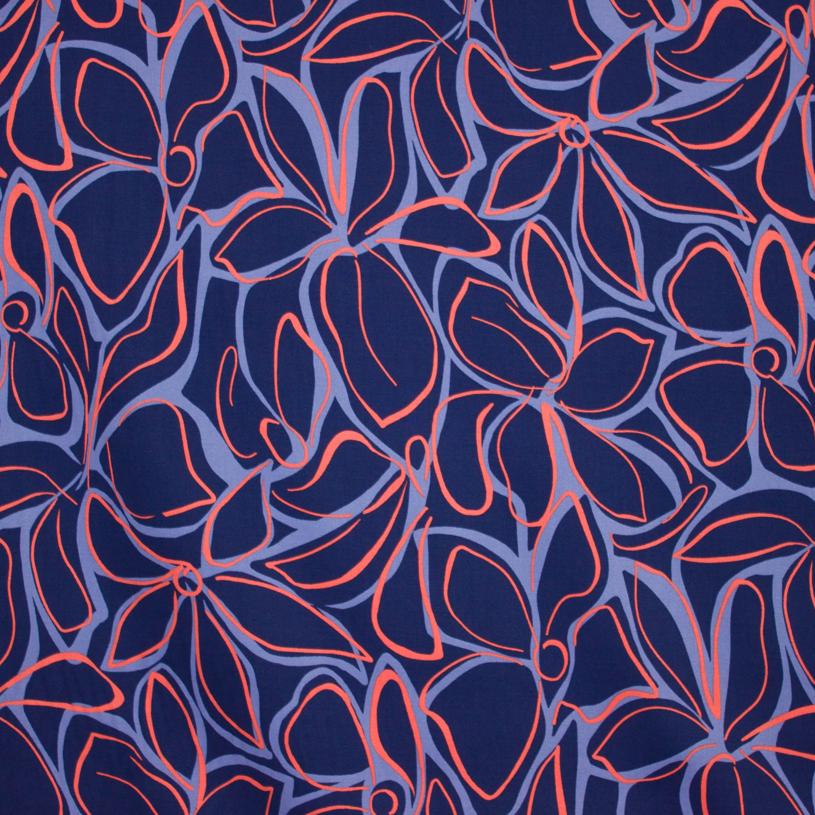 Viscose licht elastisch blauw met oranje bloemen