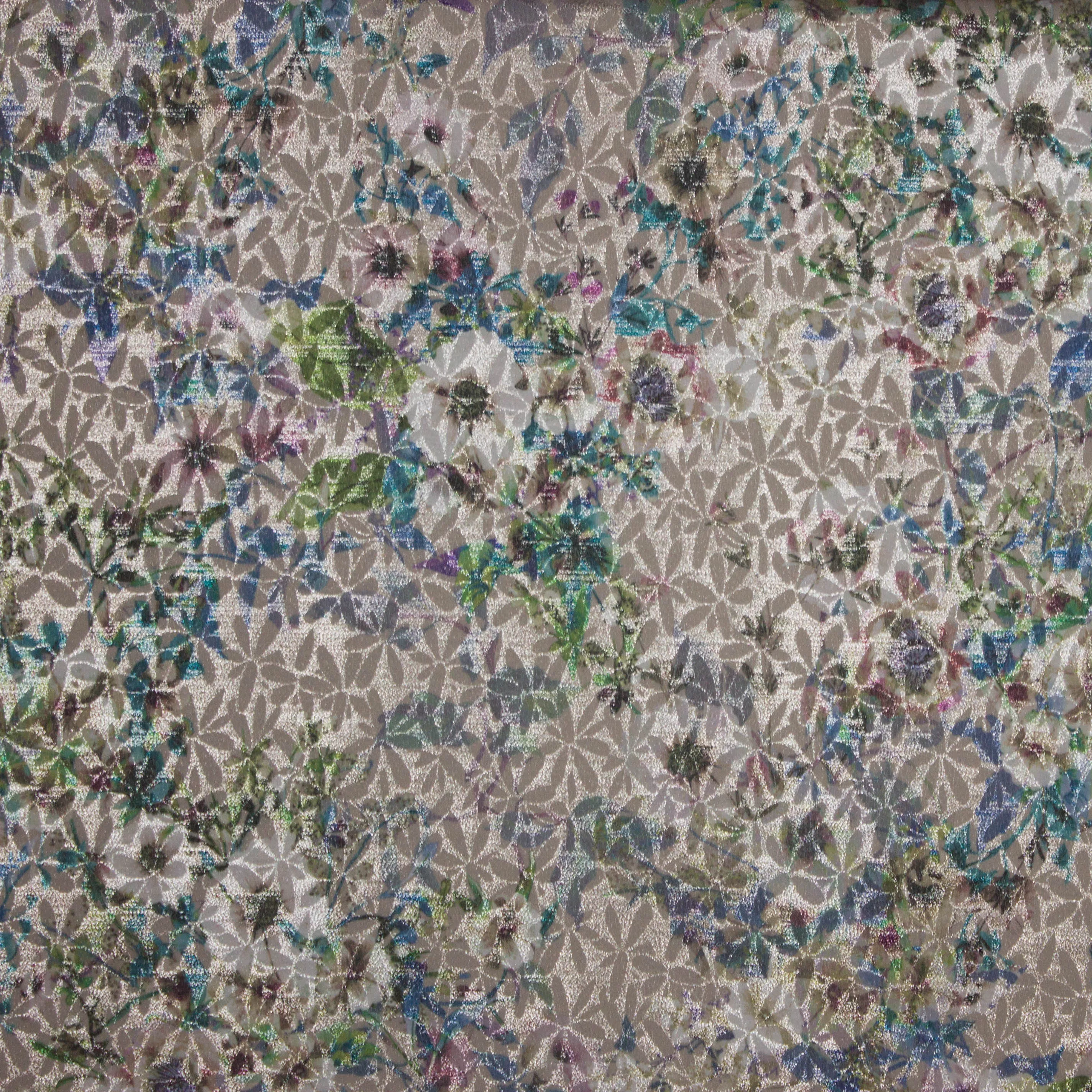 Jacquard stretch bloemen zilverdraad