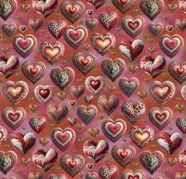 French terry roze 'Leopard's Hearts'