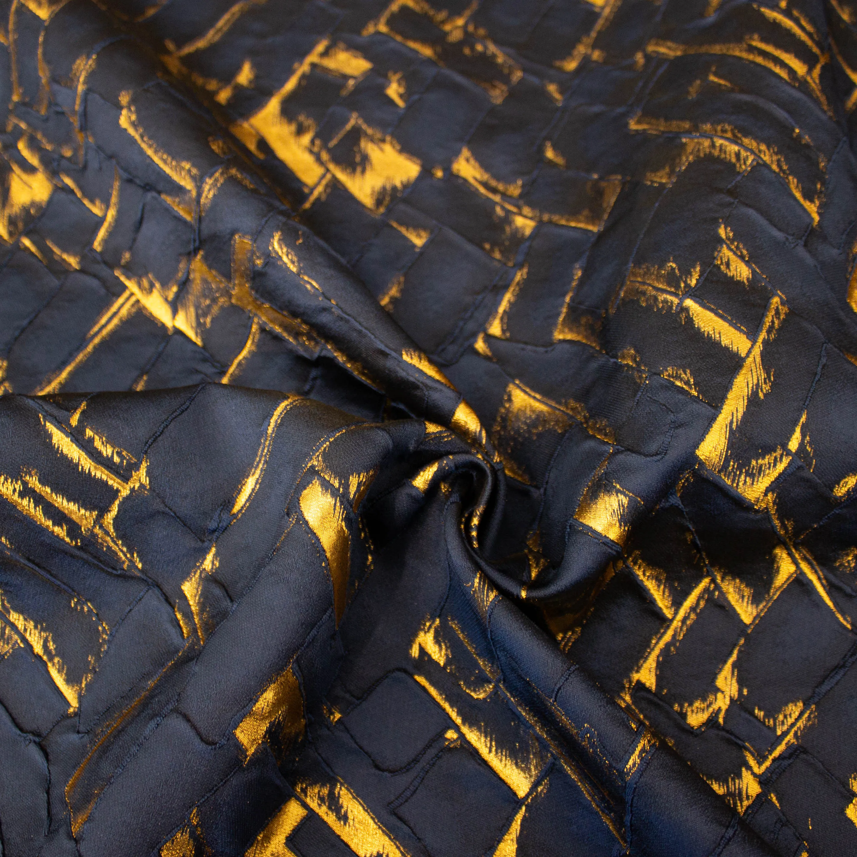 Zijde jacquard blauw met gouden strepen - Lorré