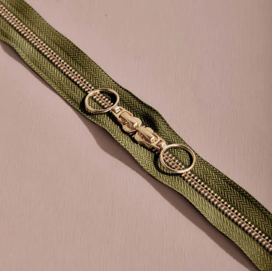 Rits met dubbele schuiver - 40 cm - brass - ivy green - Atelier Brunette
