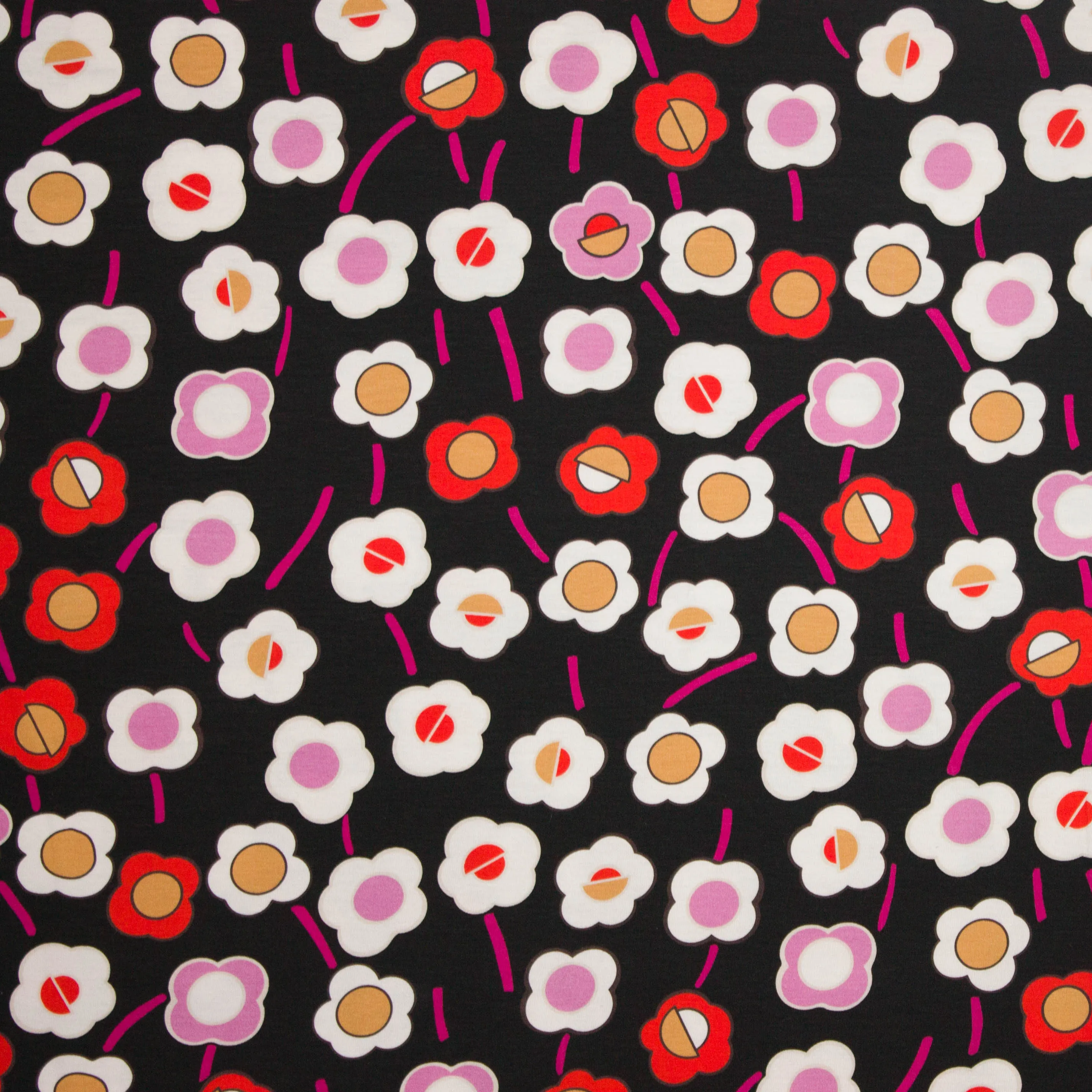 Viscose tricot zwart bloemen motief