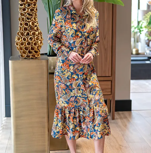 Viscose mengeling blauw met bladeren - My Image
