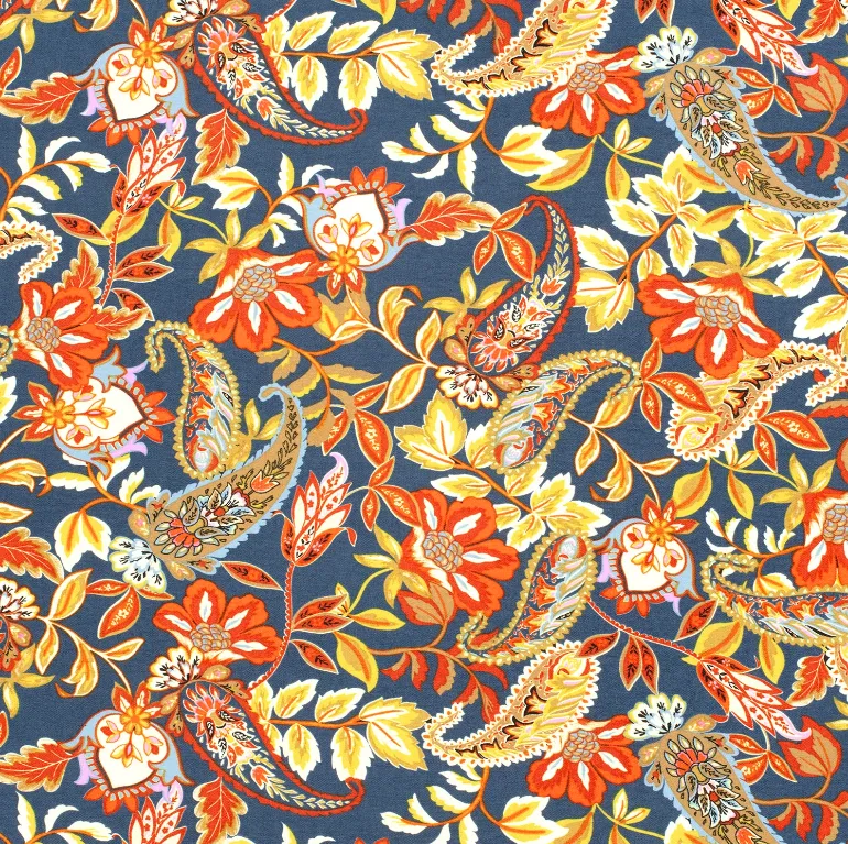 Viscose mengeling blauw met bladeren - My Image