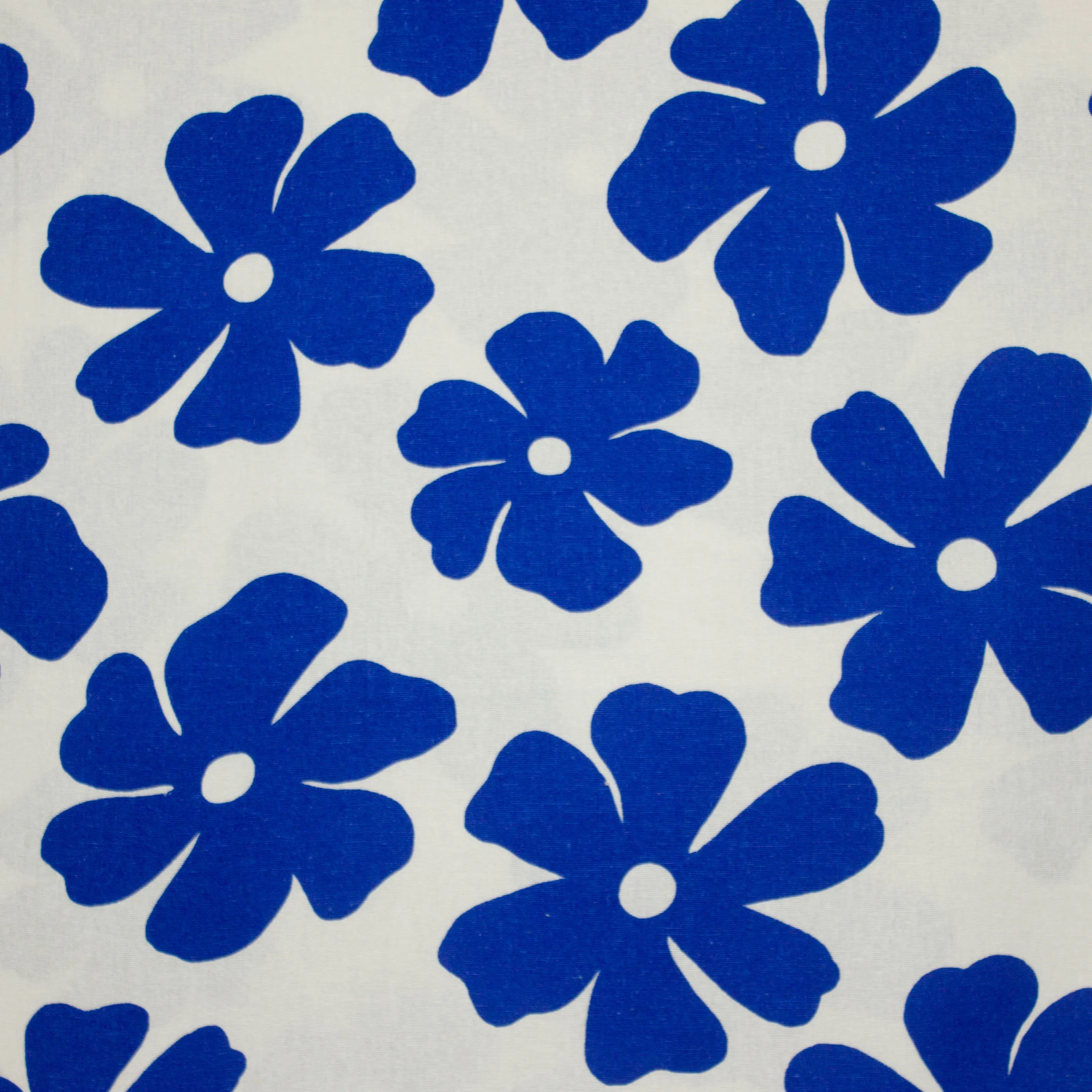 Linnen viscose wit met blauw bloemen
