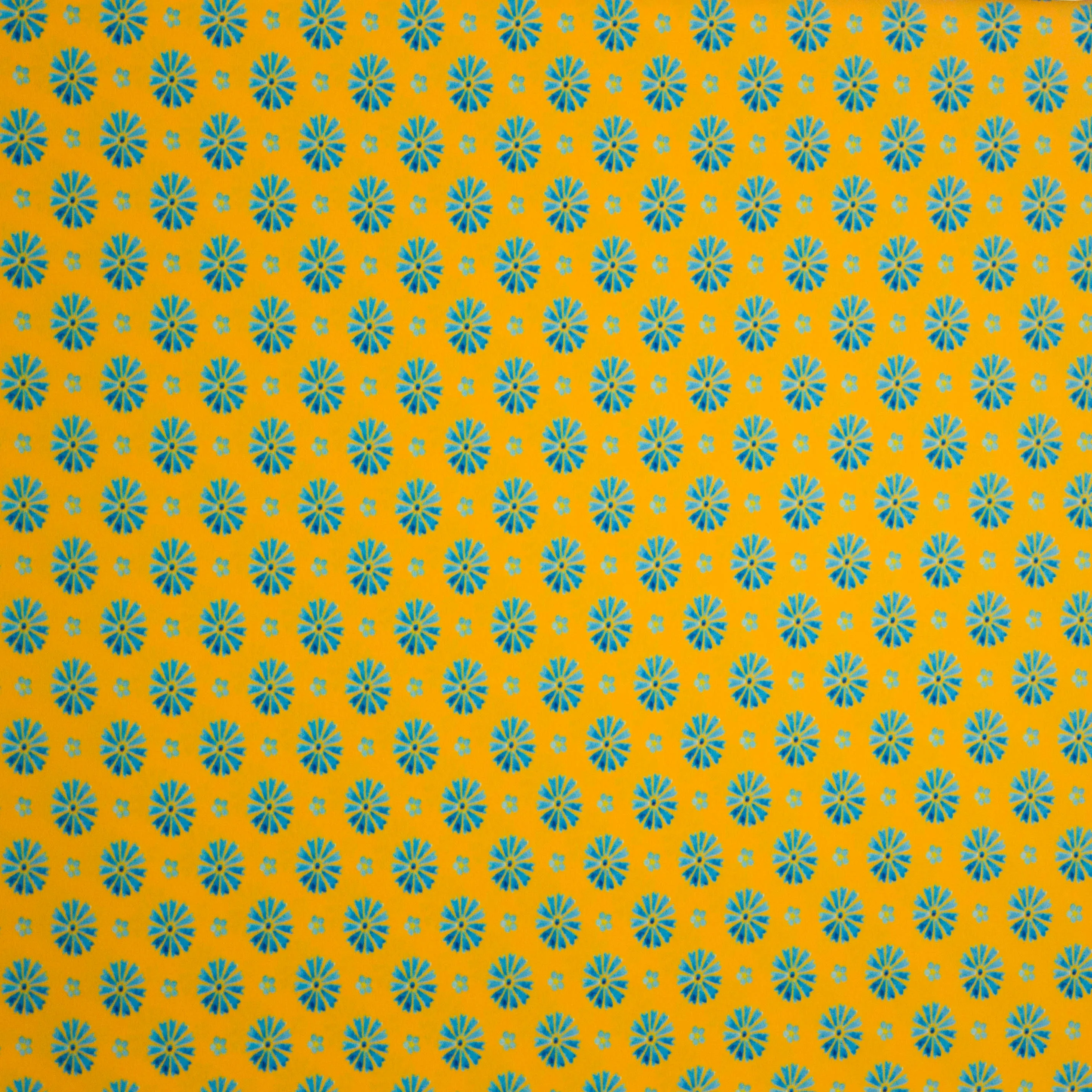Chiffon oker blauw bloemen motief