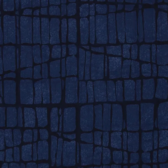 French terry zwart blauwe vierkantjes