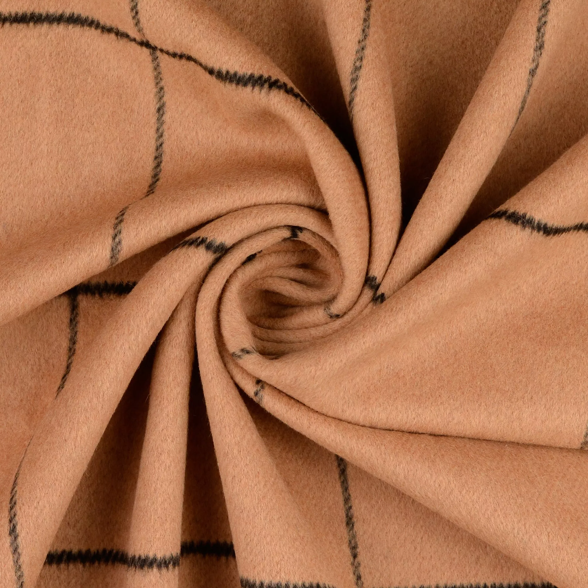 Mantelwol beige met fijn zwart ruitmotief